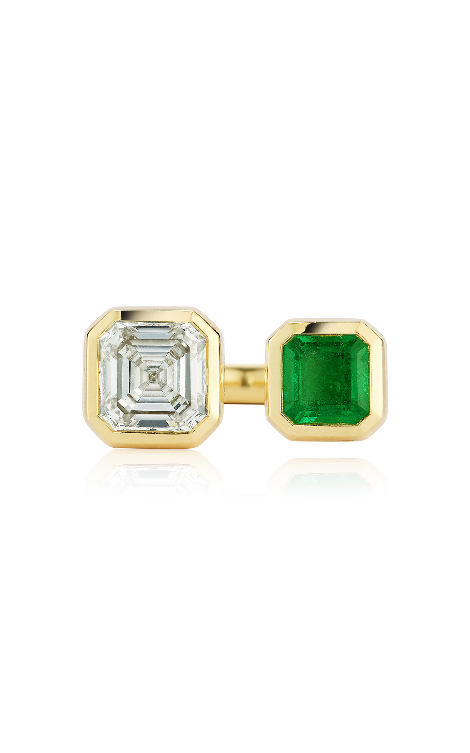 18k Yellow Gold Prive Luxe Emerald and Diamond Asscher Ring