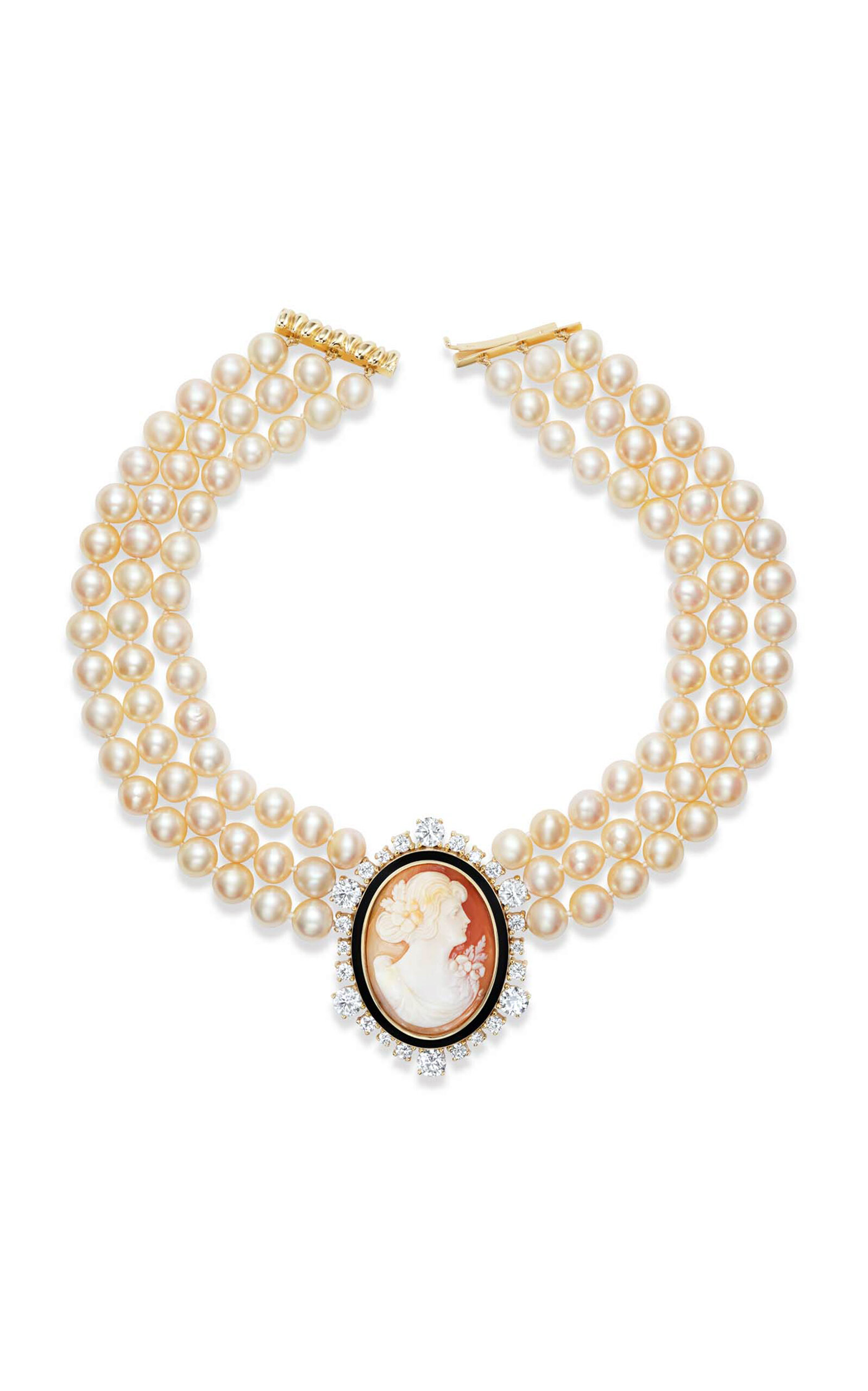 Marlo Laz Cleo 14K Yellow Gold Pearl Cameo Necklace - Off-White - OS - Moda Operandi - Women's Jewelry And Watches