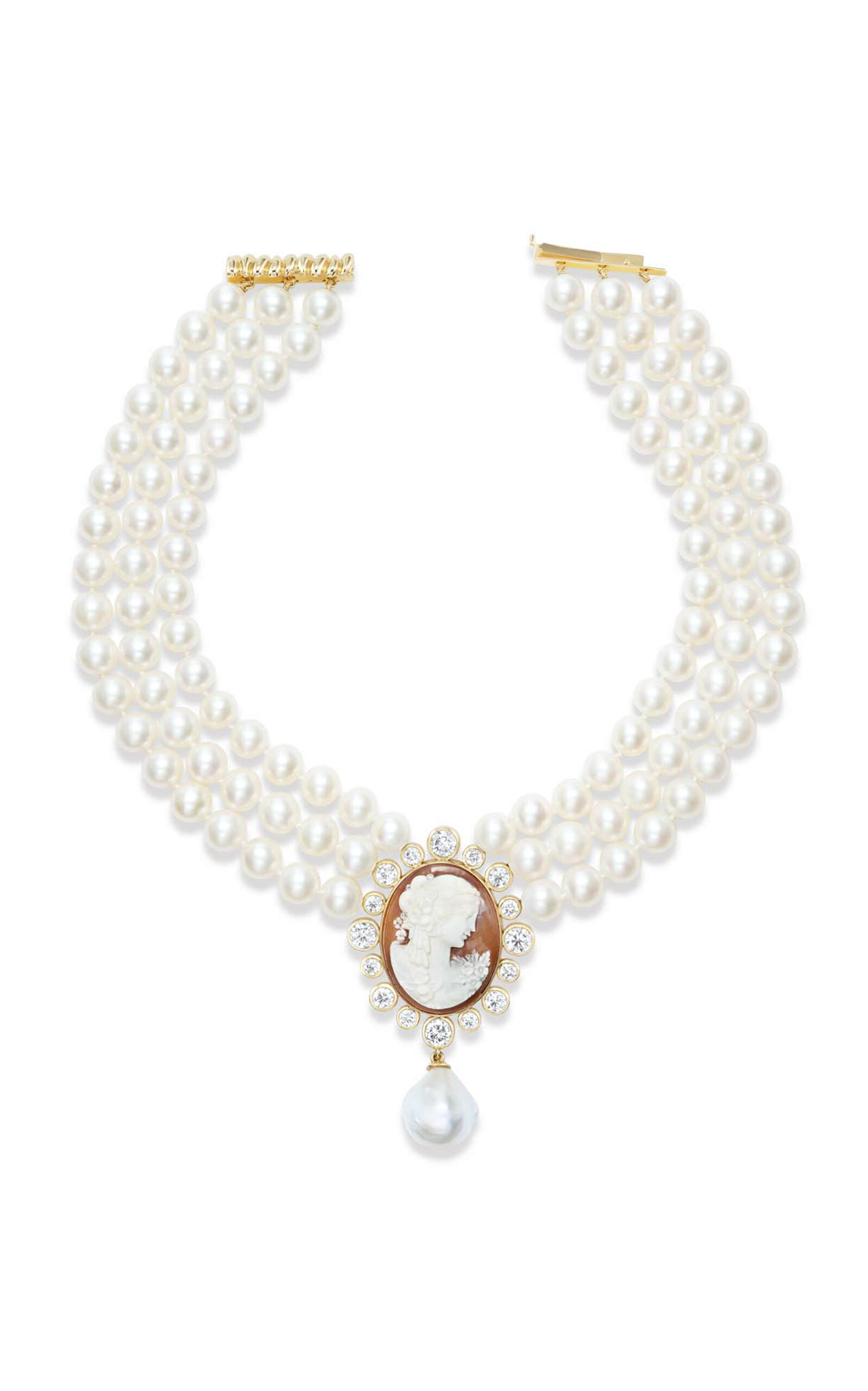 Marlo Laz The Artemis 14K Yellow Gold Pearl Cameo Necklace - White - OS - Moda Operandi