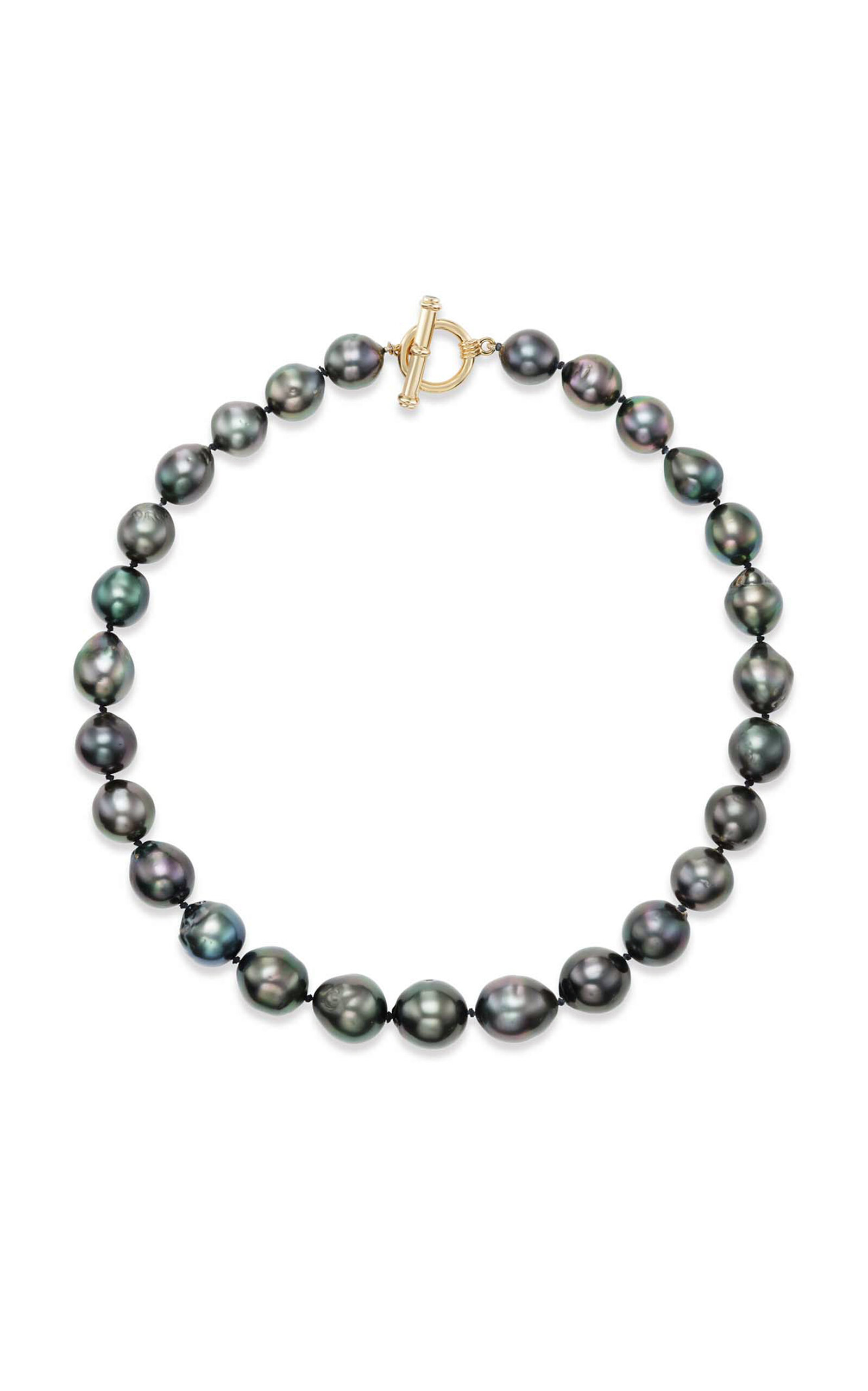 Marlo Laz The Phoebe 14k Yellow Gold Pearl Necklace In Dark Grey