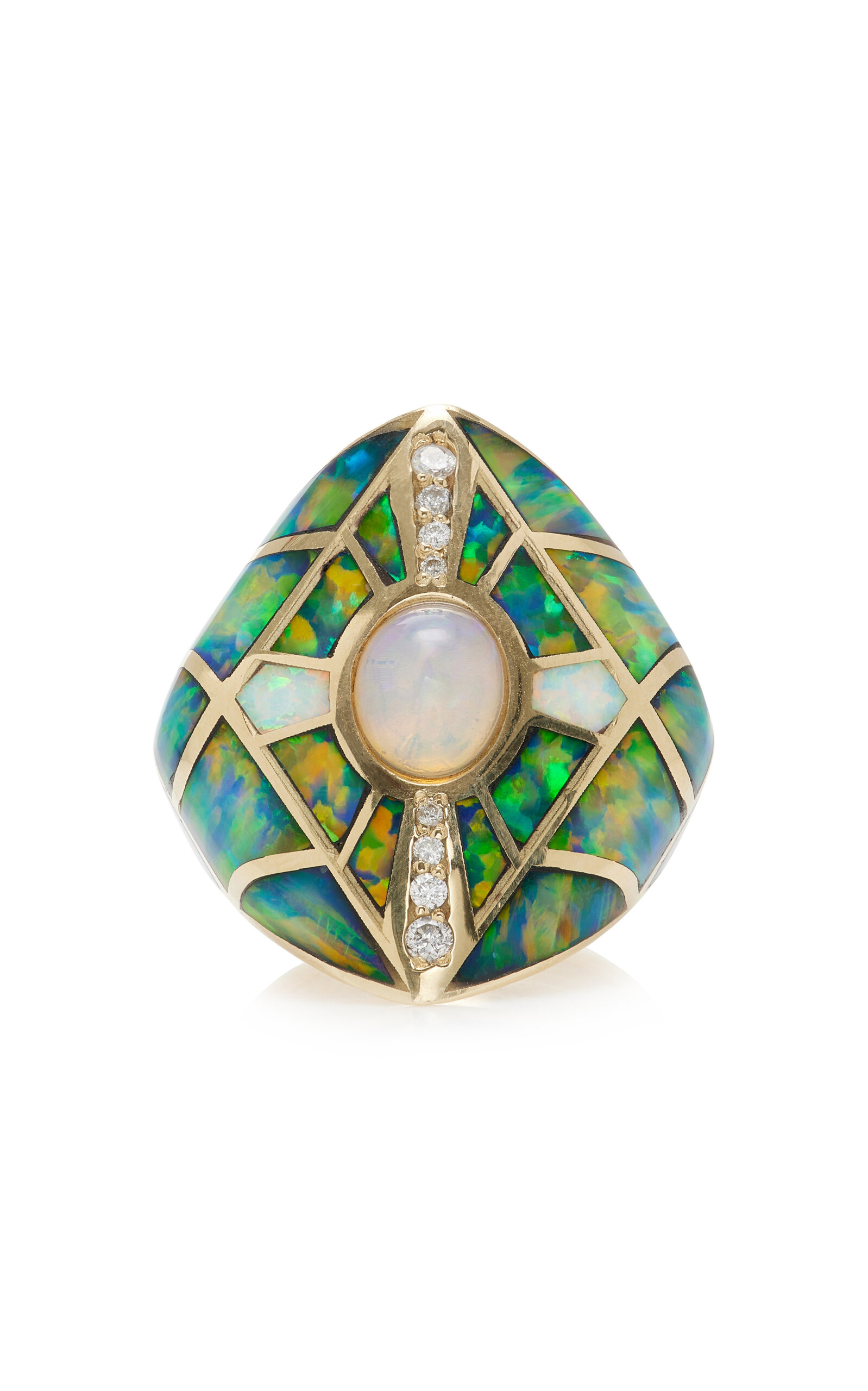 Shop Jacquie Aiche Kite Shield 14k Yellow Gold Opal Ring In Green