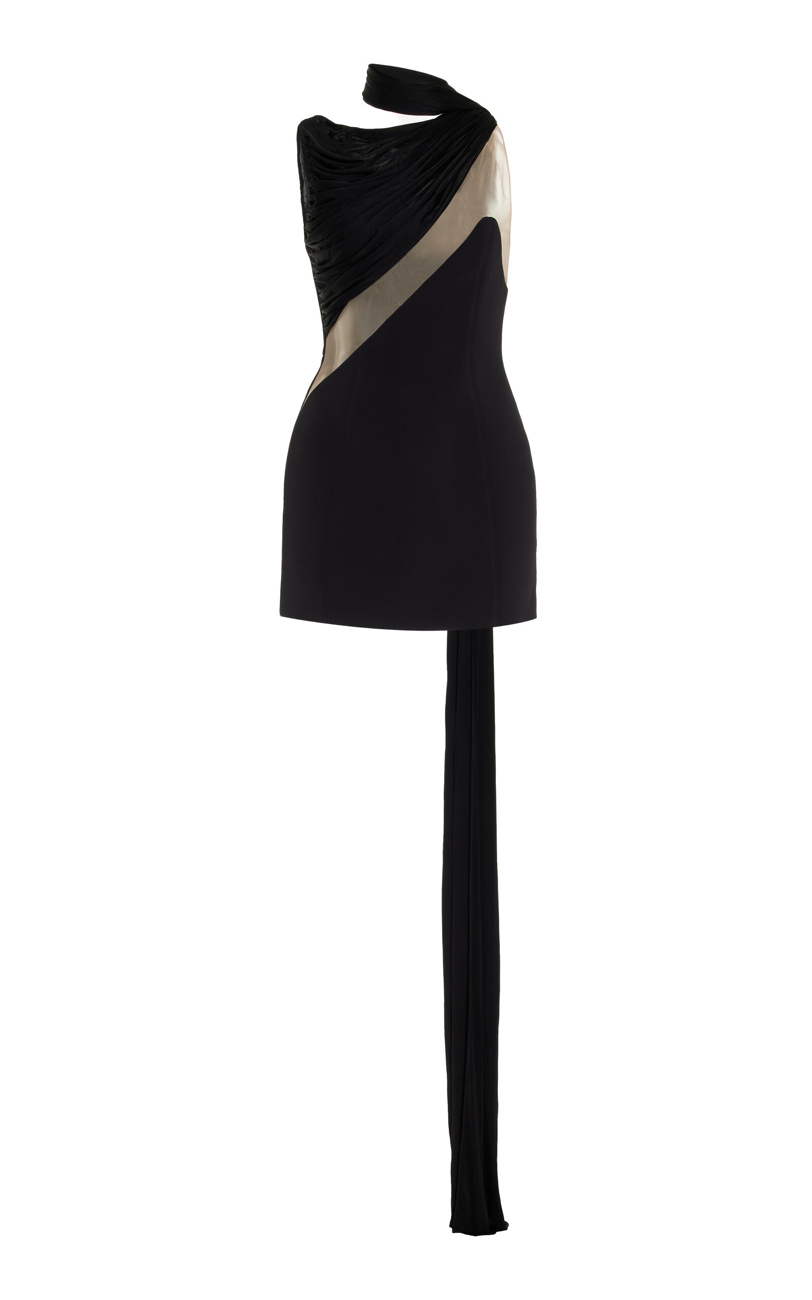 DAVID KOMA TULLE-PANELED NEOPRENE MINI DRESS