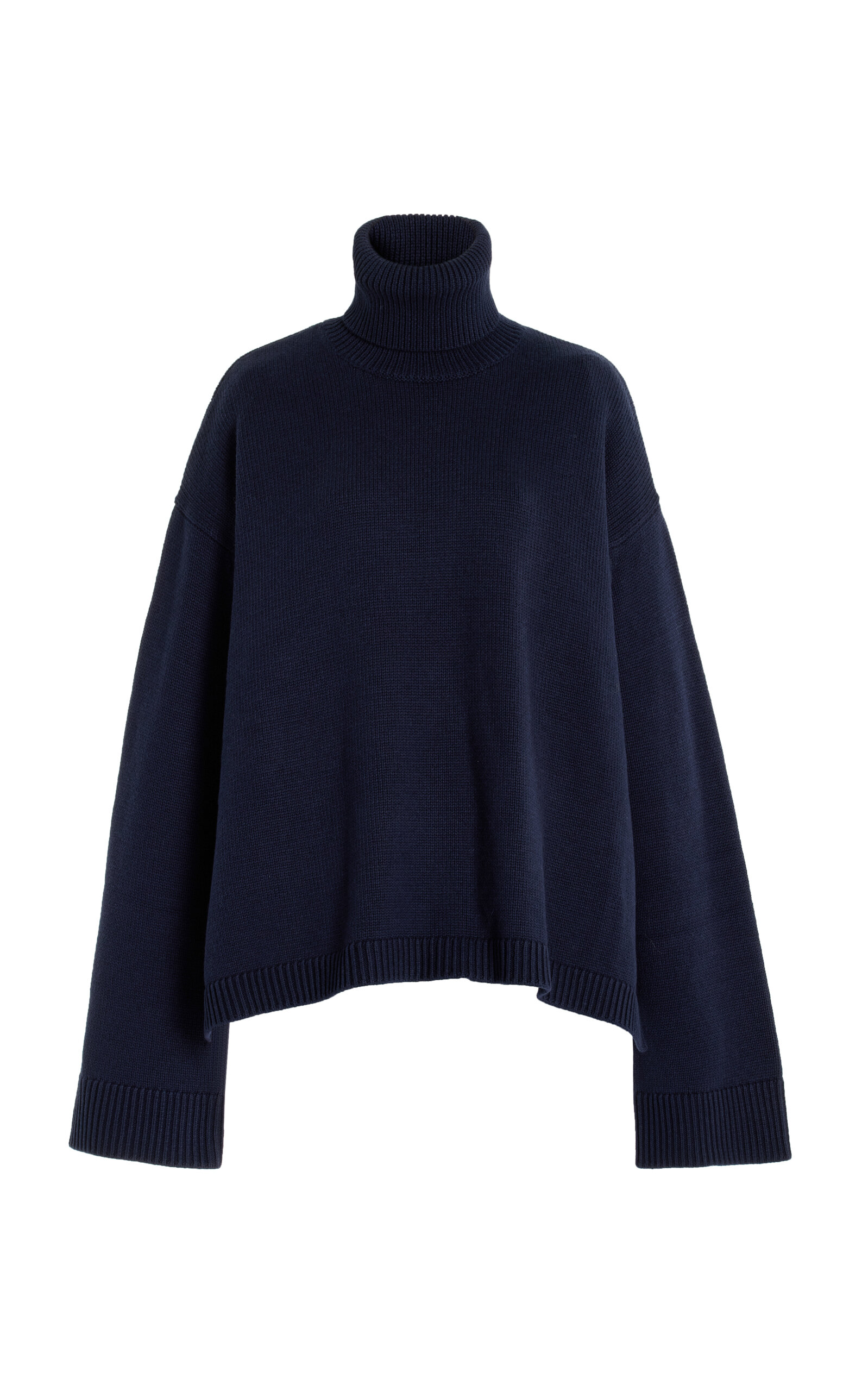 The Frankie Shop Rhea Oversized Wool-Cotton Turtleneck Sweater - Navy