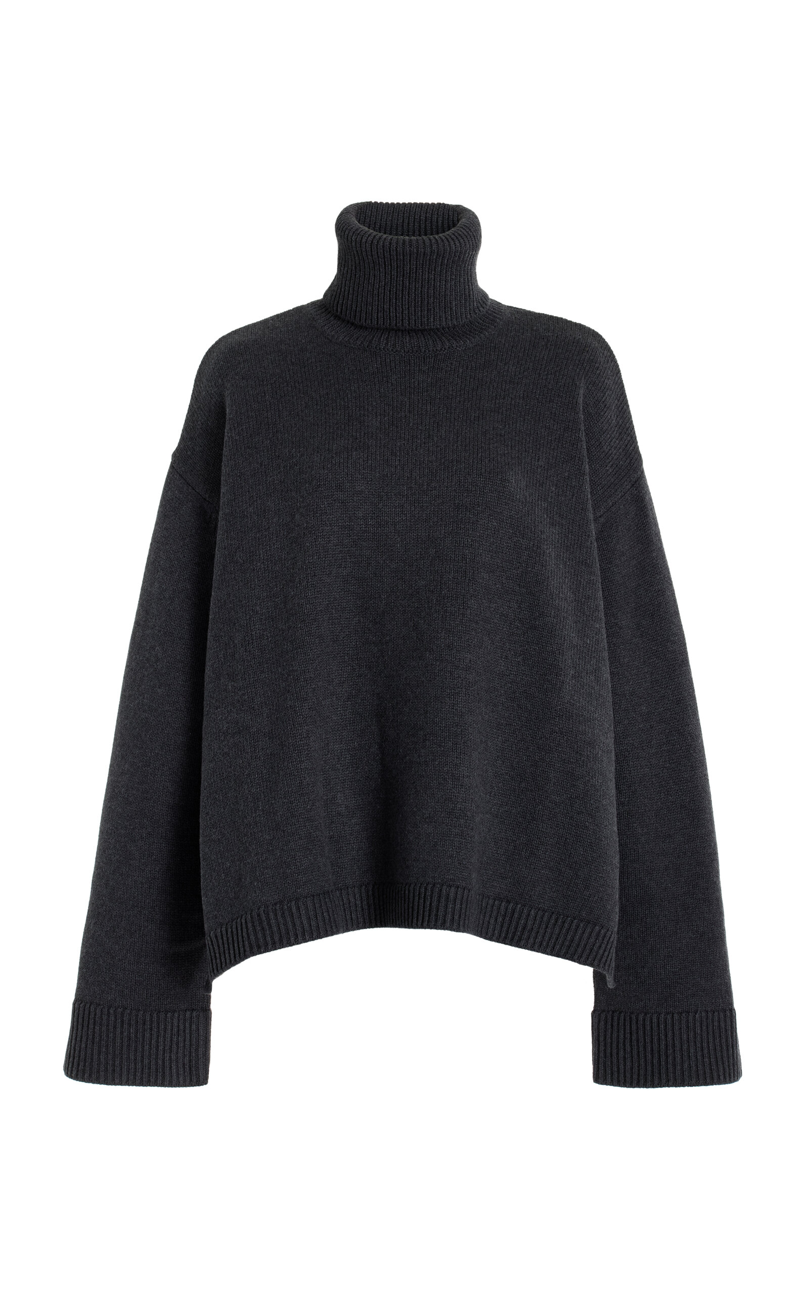 The Frankie Shop Rhea Oversized Wool-Cotton Turtleneck Sweater - Black - XS