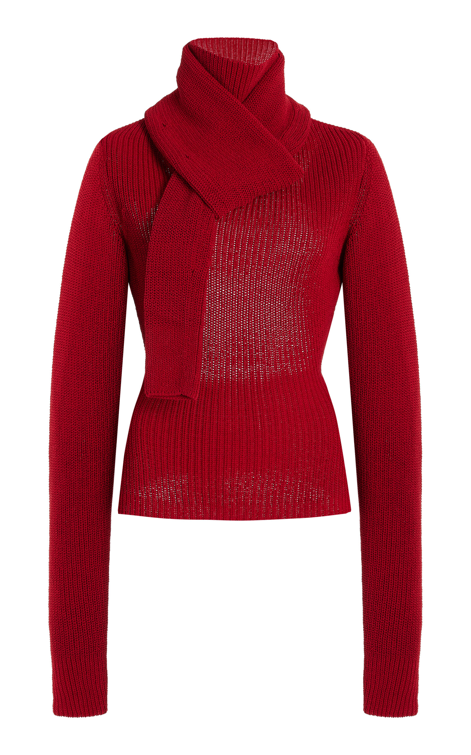 Aya Muse Exclusive Open Back Knit Cotton-Blend Top - Red