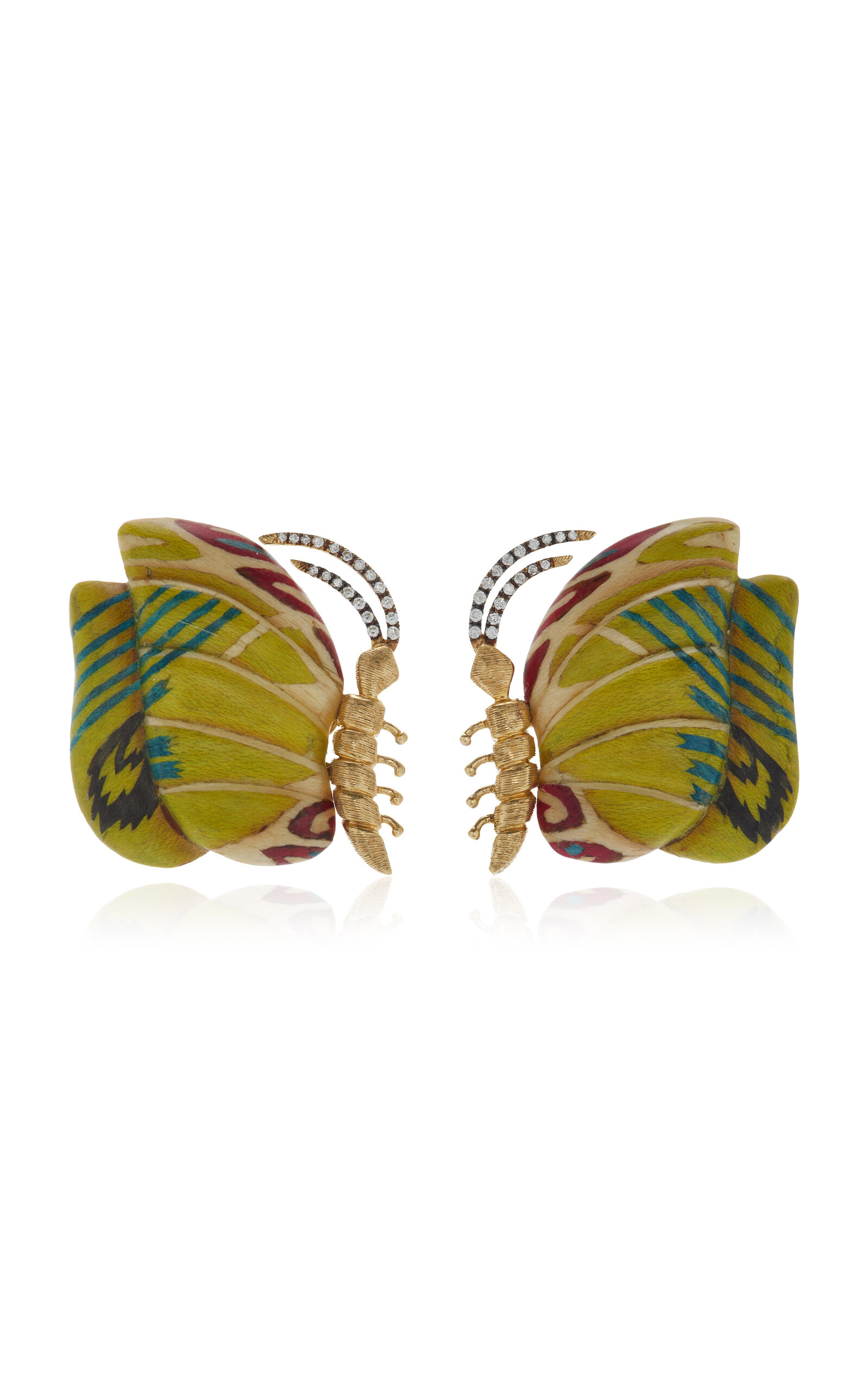 18K Yellow Gold Marquetry Wood Earrings