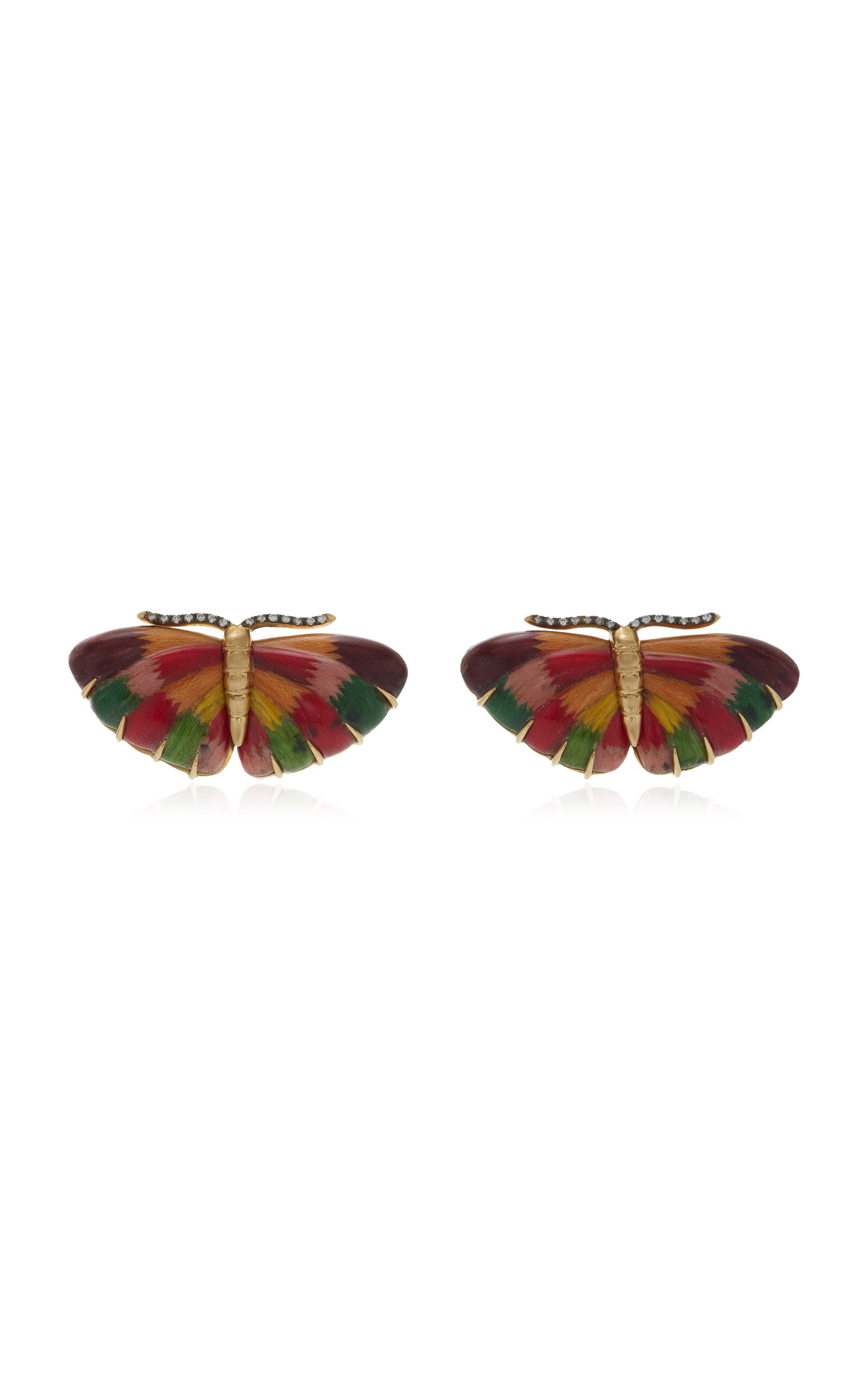 Shop Silvia Furmanovich 18k Yellow Gold Marquetry Wood Earrings In Multi