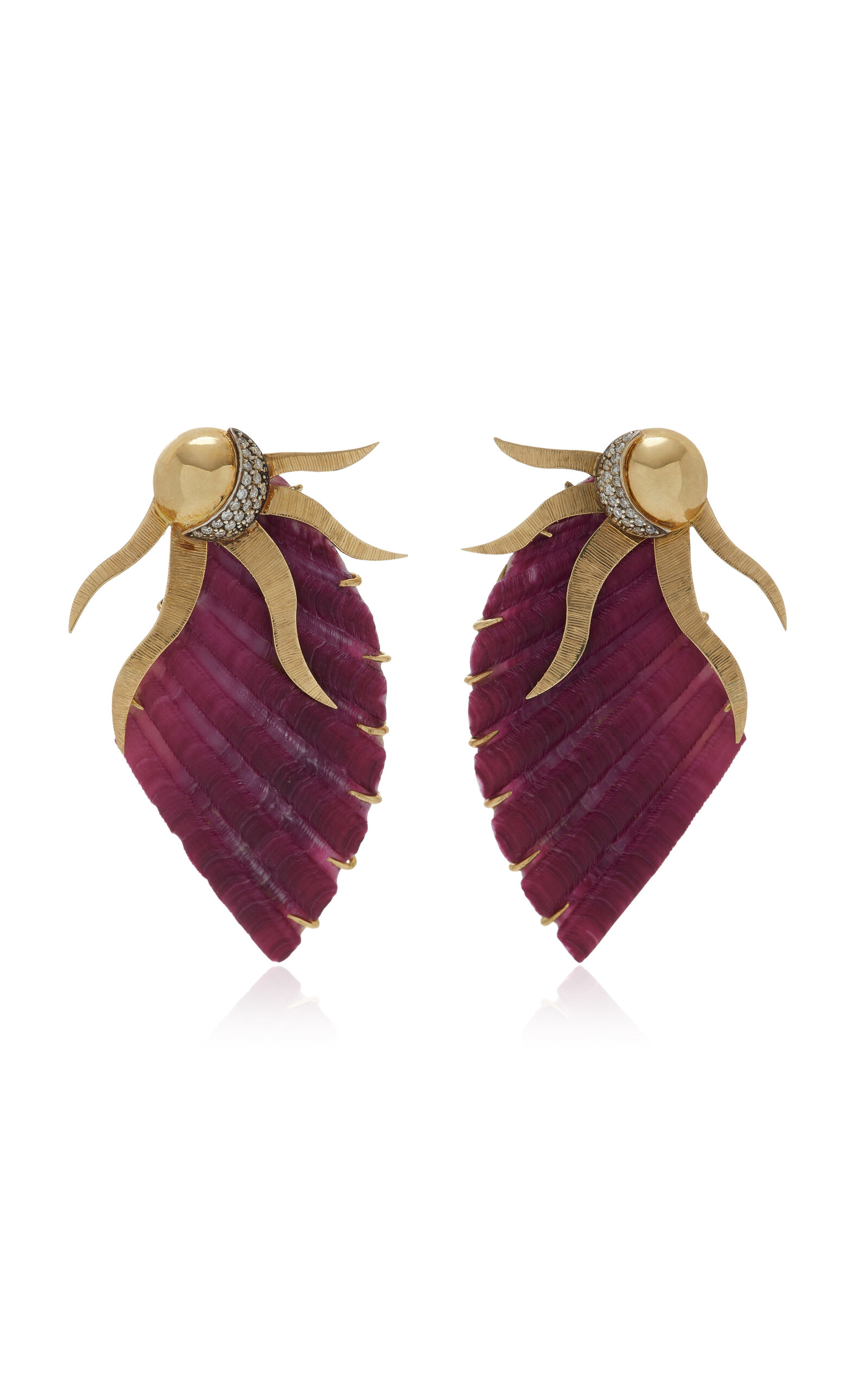 Shop Silvia Furmanovich 18k Yellow Gold Diamond Shell Earrings In Purple