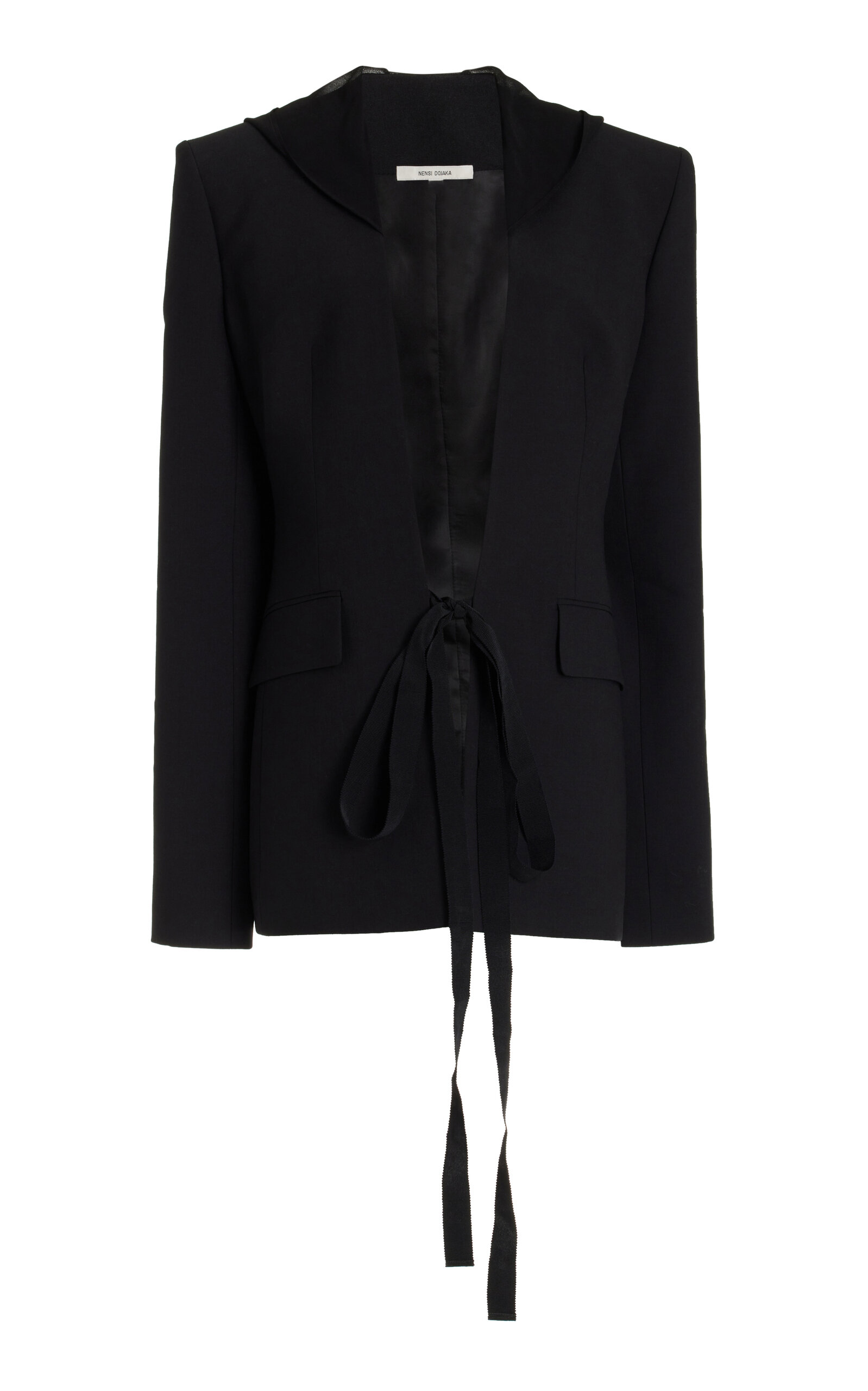 Nensi Dojaka Tie Front Stretch Hooded Blazer In Black