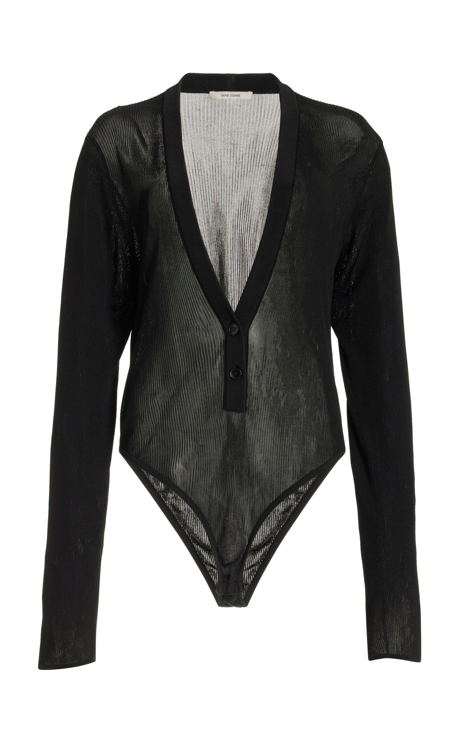 Shop Nensi Dojaka Ribbed-knit Cardigan Bodysuit In Black