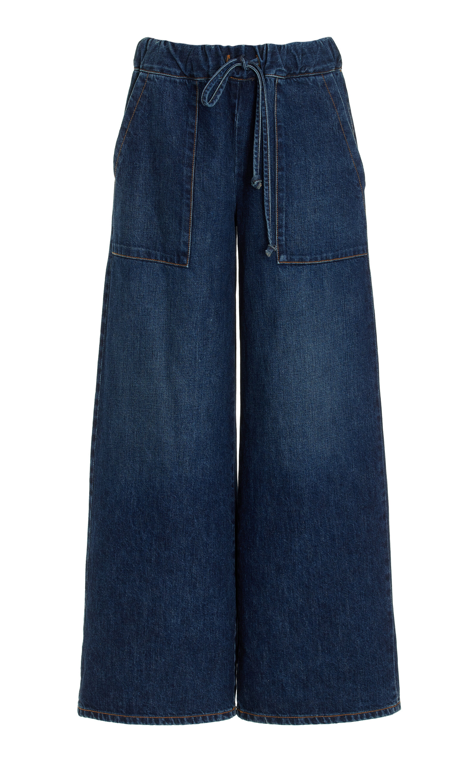 Twp Drawstring Denim Wide Leg Pants In Blue