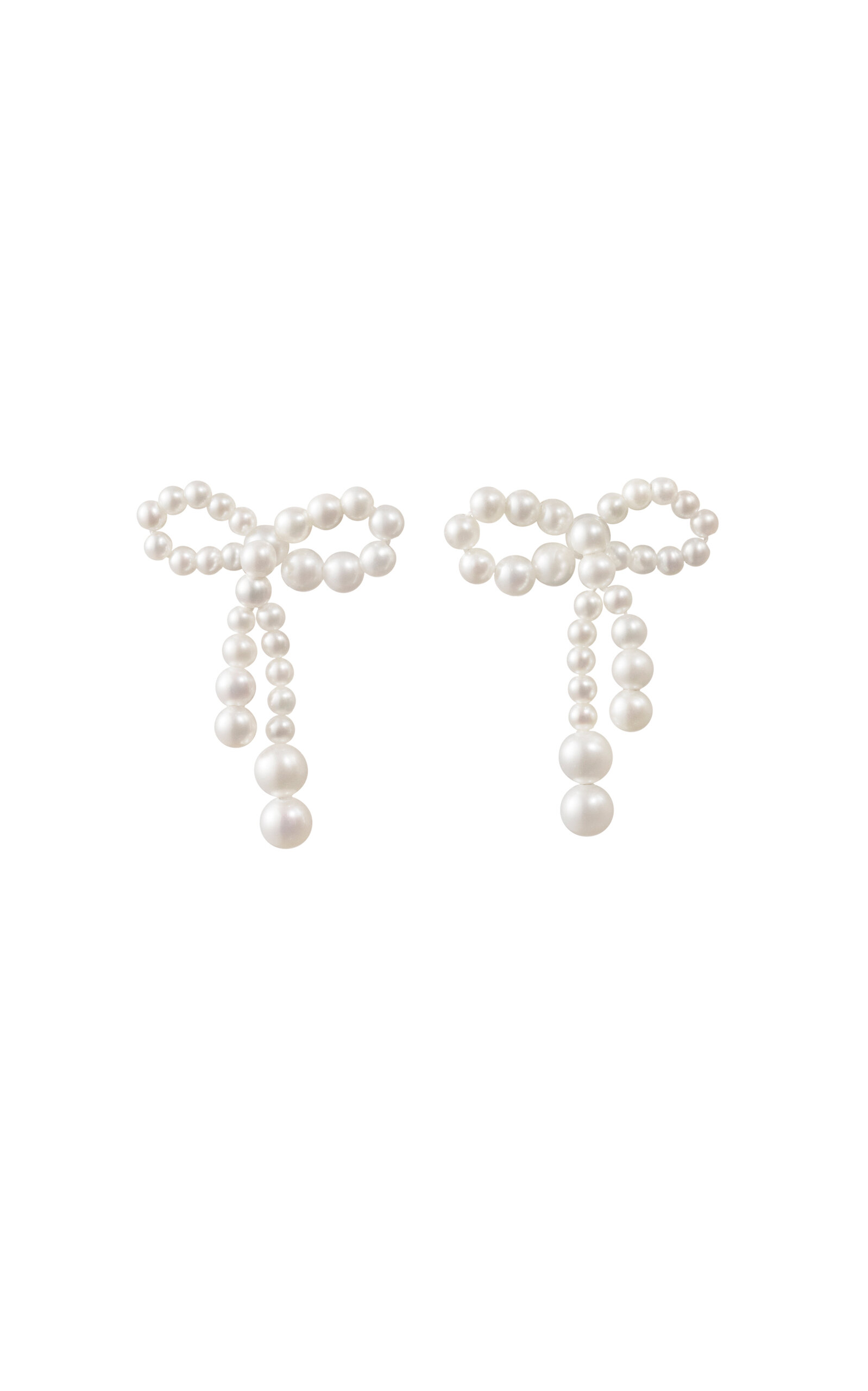 Sophie Bille Brahe Rosette De Perles Small Bow Earrings In Freshwater Pearls In White