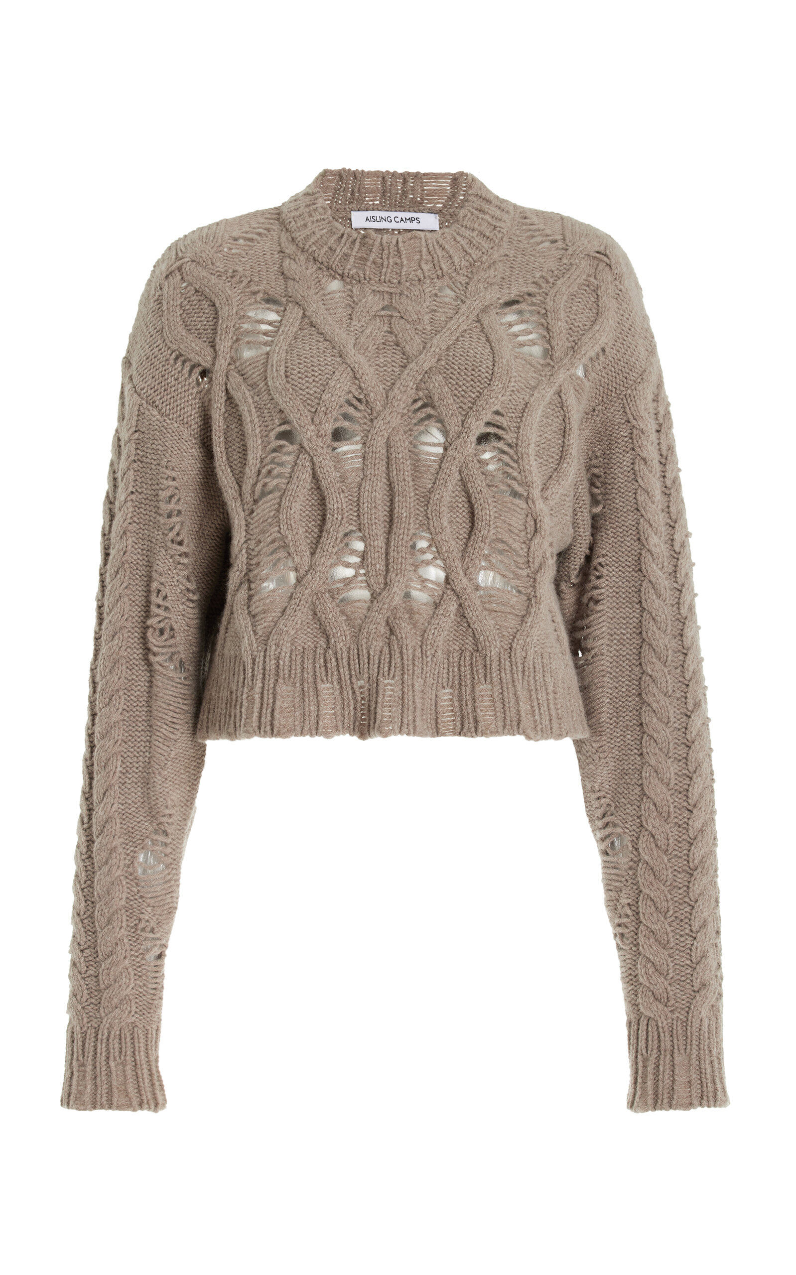 Aisling Camps Cropped Cable-Knit Wool-Cashmere Sweater - Brown