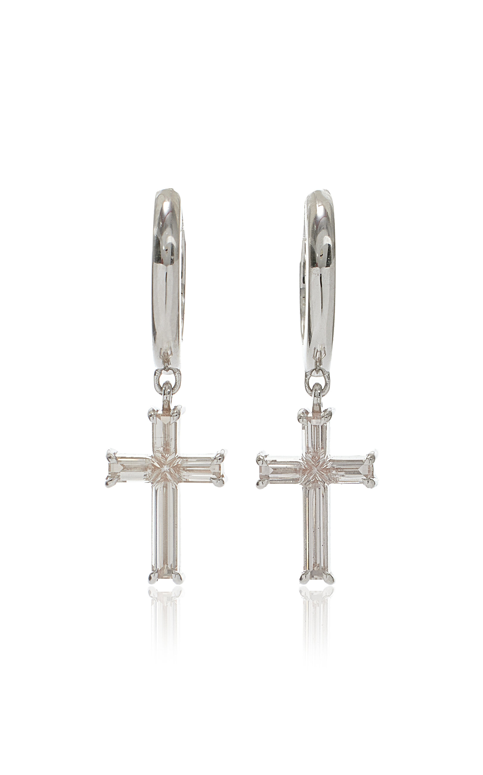 Petite Cross 14K White Gold Diamond Huggie Earrings