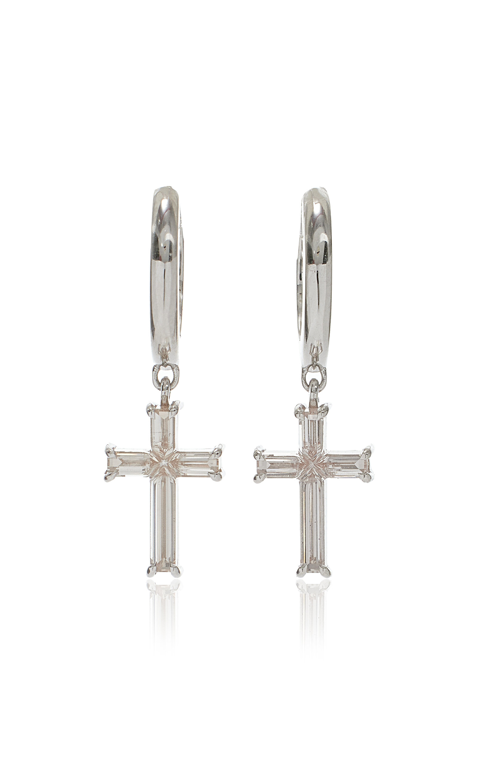 VRAI Petite Cross 14K White Gold Lab-Grown Diamond Huggie Earrings - White - OS - Moda Operandi - Women's Jewelry And Watches
