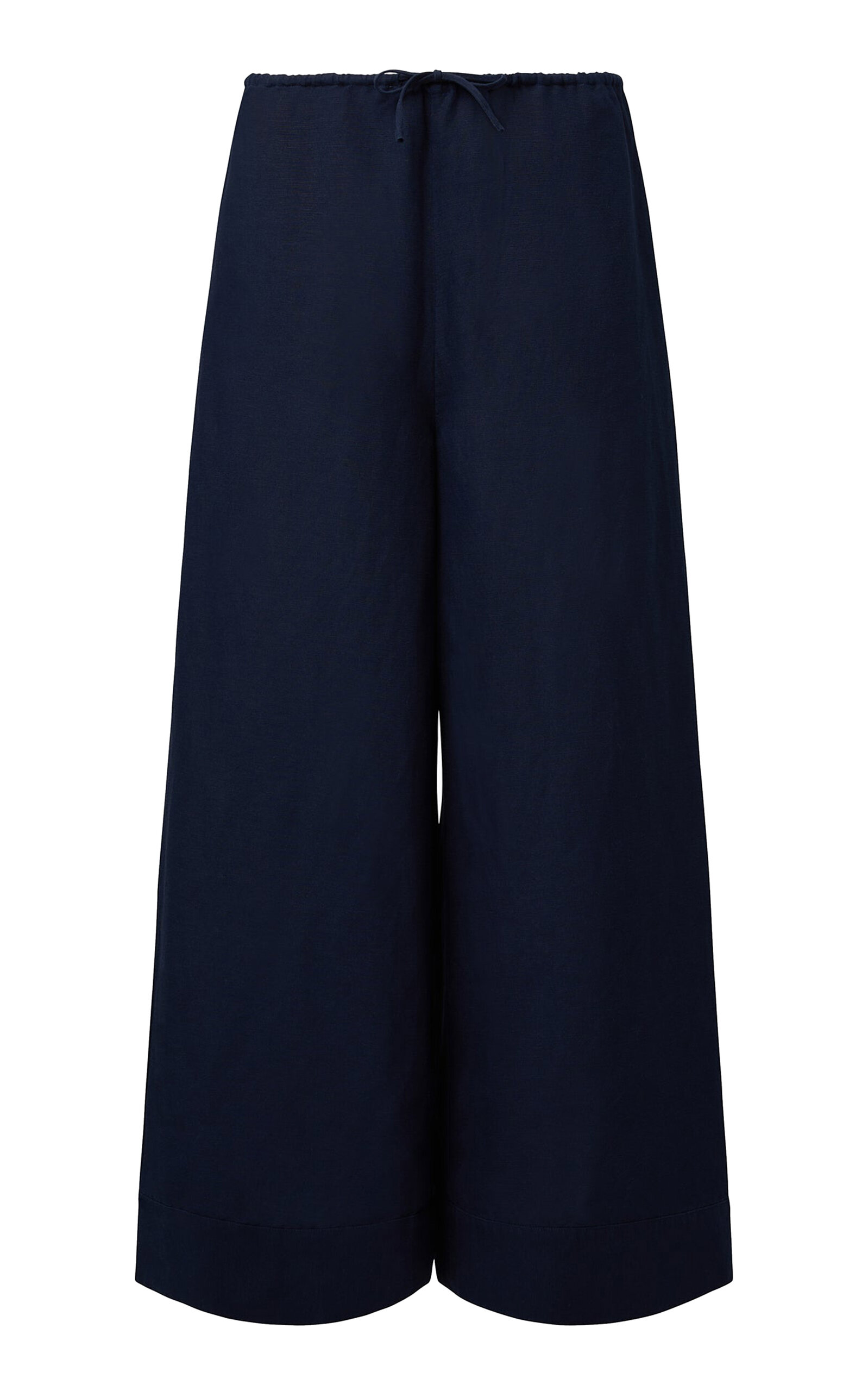 Drawstring Linen-Blend Wide-Leg Pant