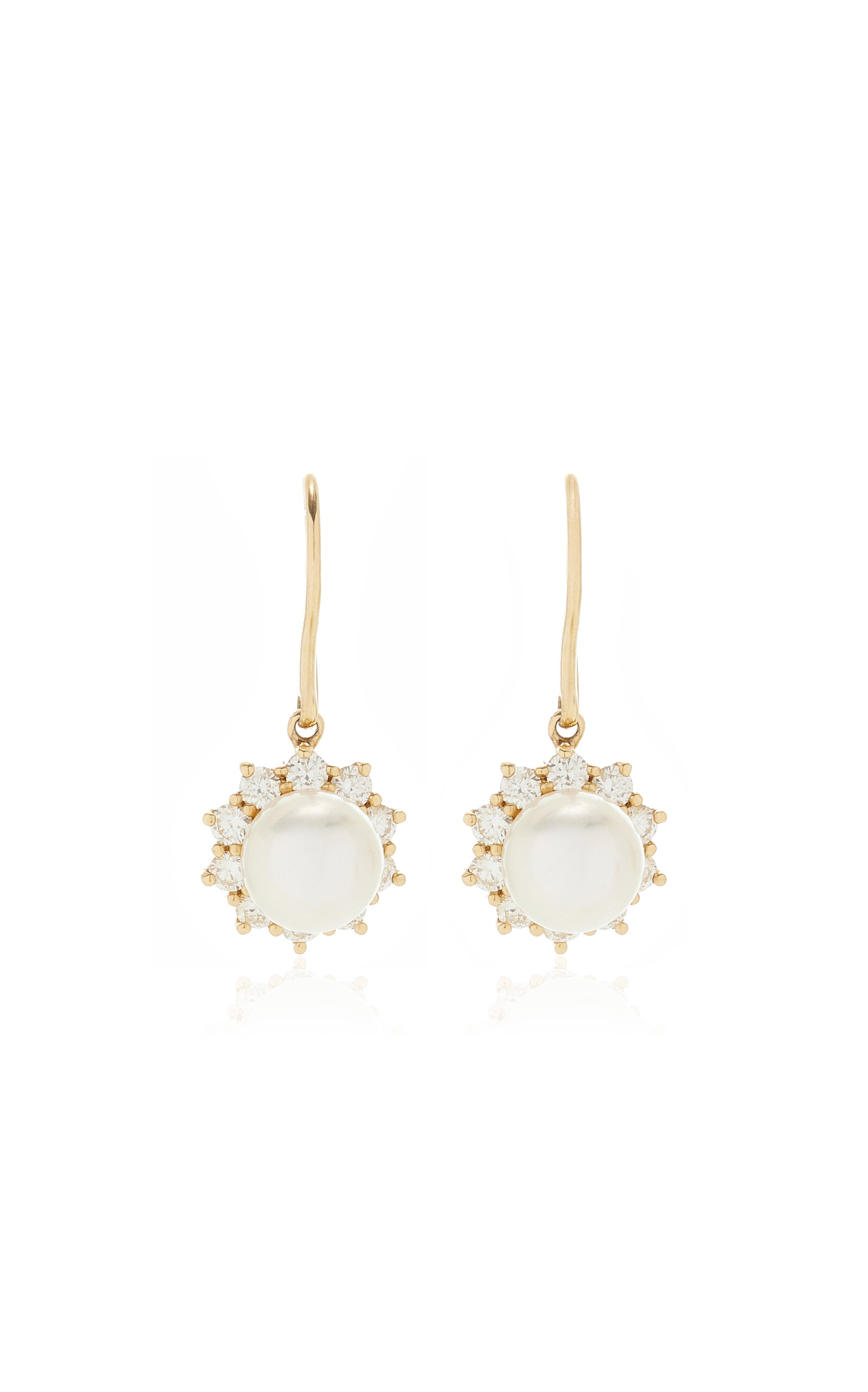 Extra Small 18K Yellow Gold Diamond; Pearl Earrings