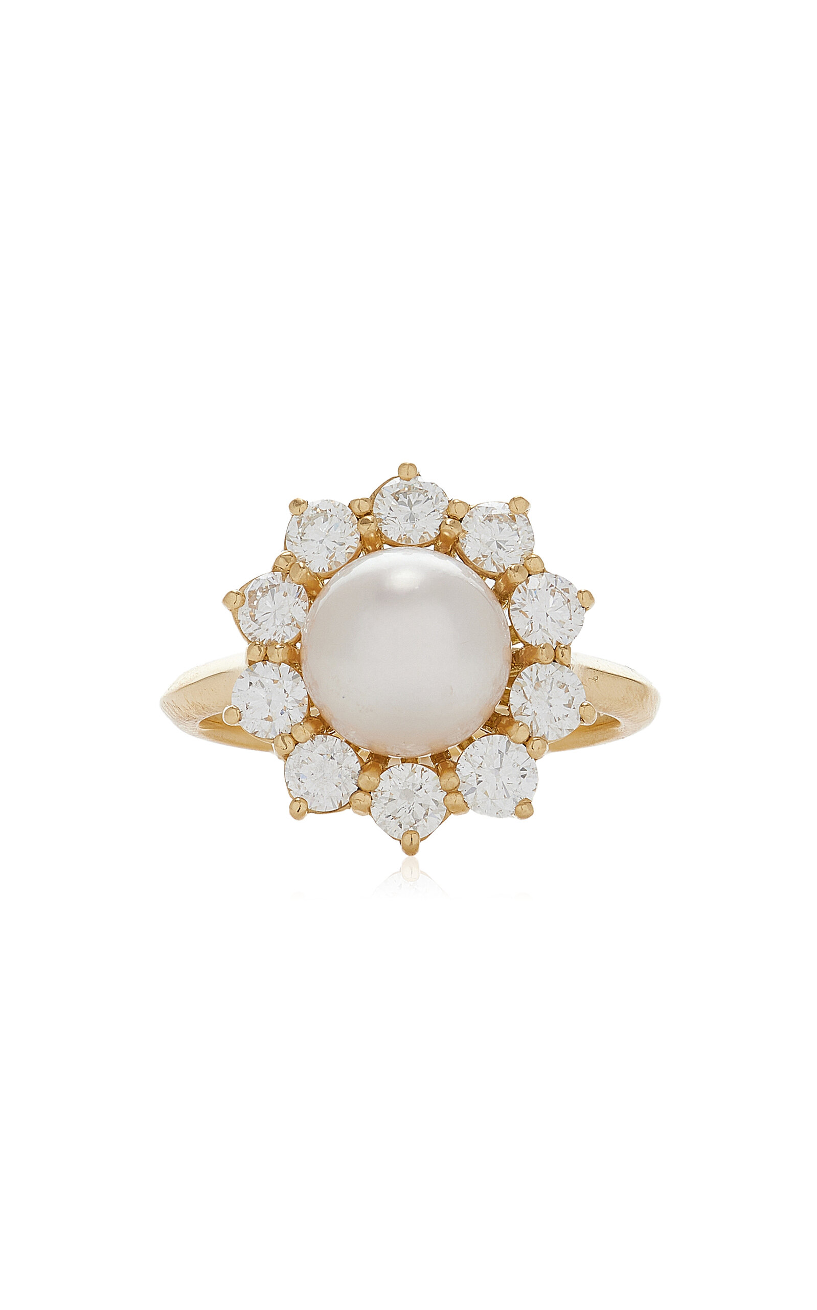 18K Yellow Gold Diamond; Pearl Ring