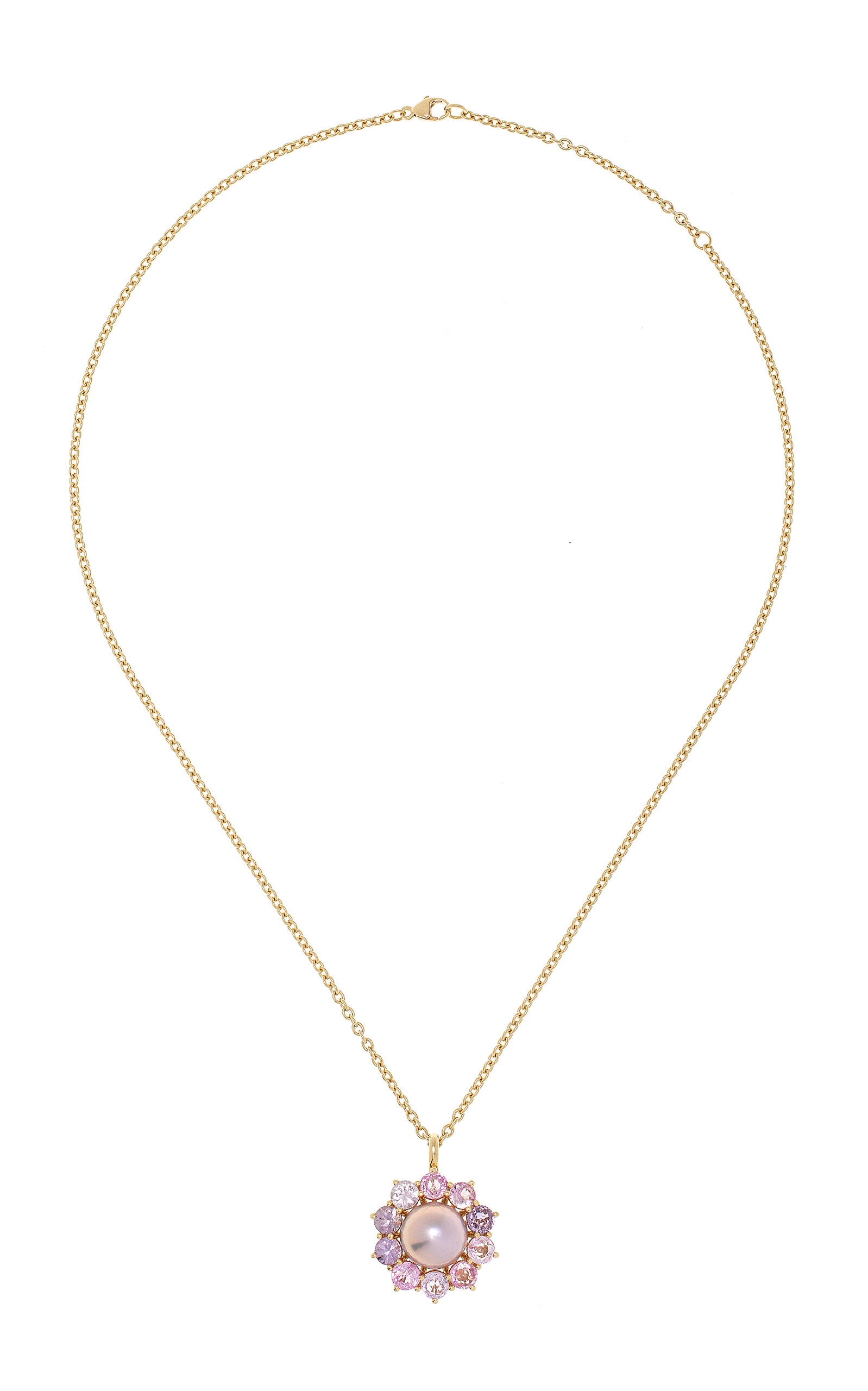18K Yellow Gold Pearl; Sapphire Necklace