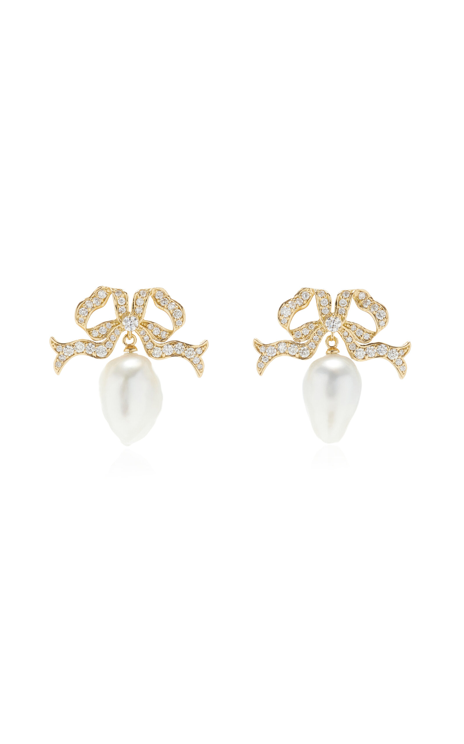 Bow 18K Yellow Gold Diamond; Pearl Earrings