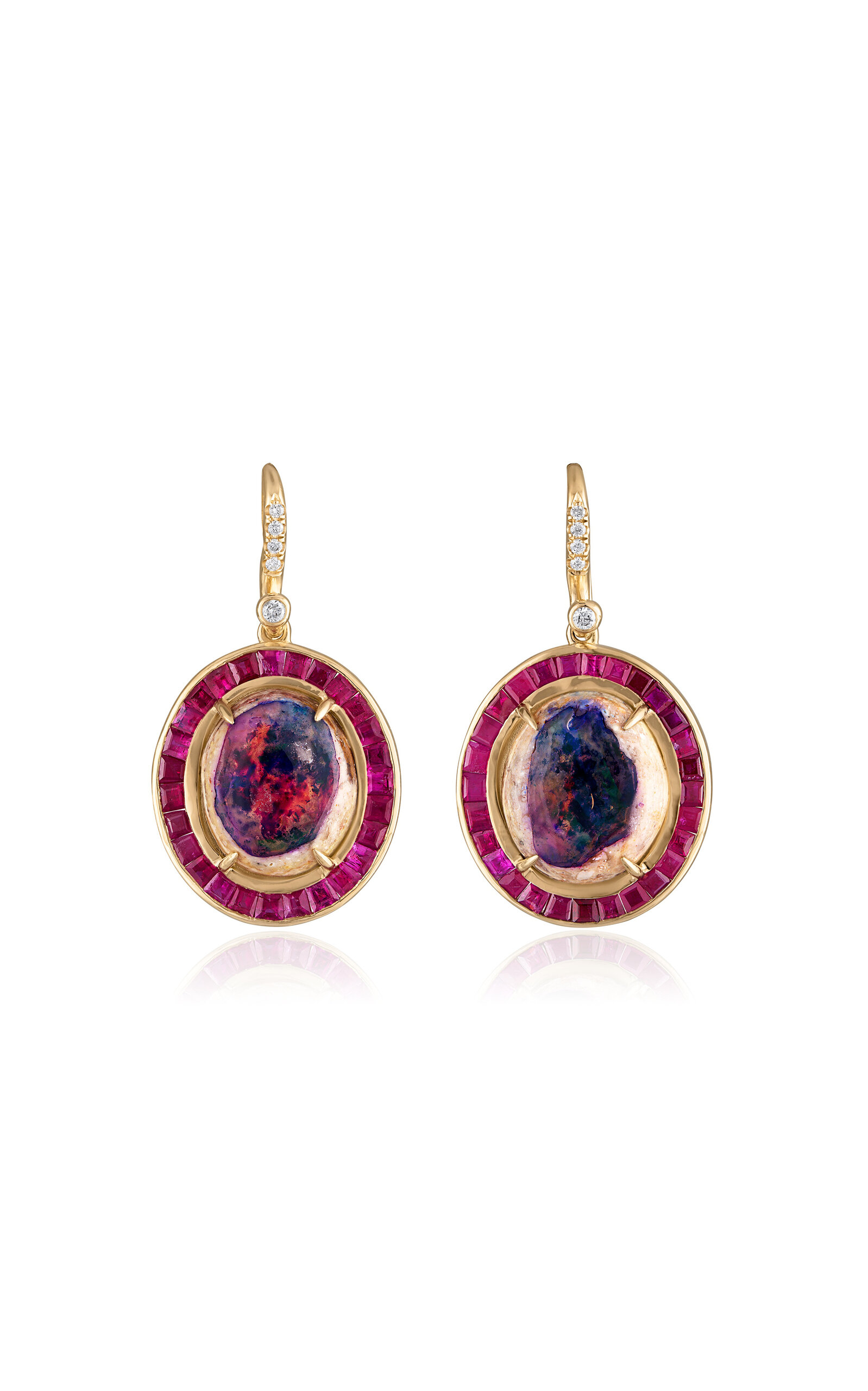 Eden Presley 14k Yellow Gold Opal & Ruby Drop Earrings With Diamonds In Pink
