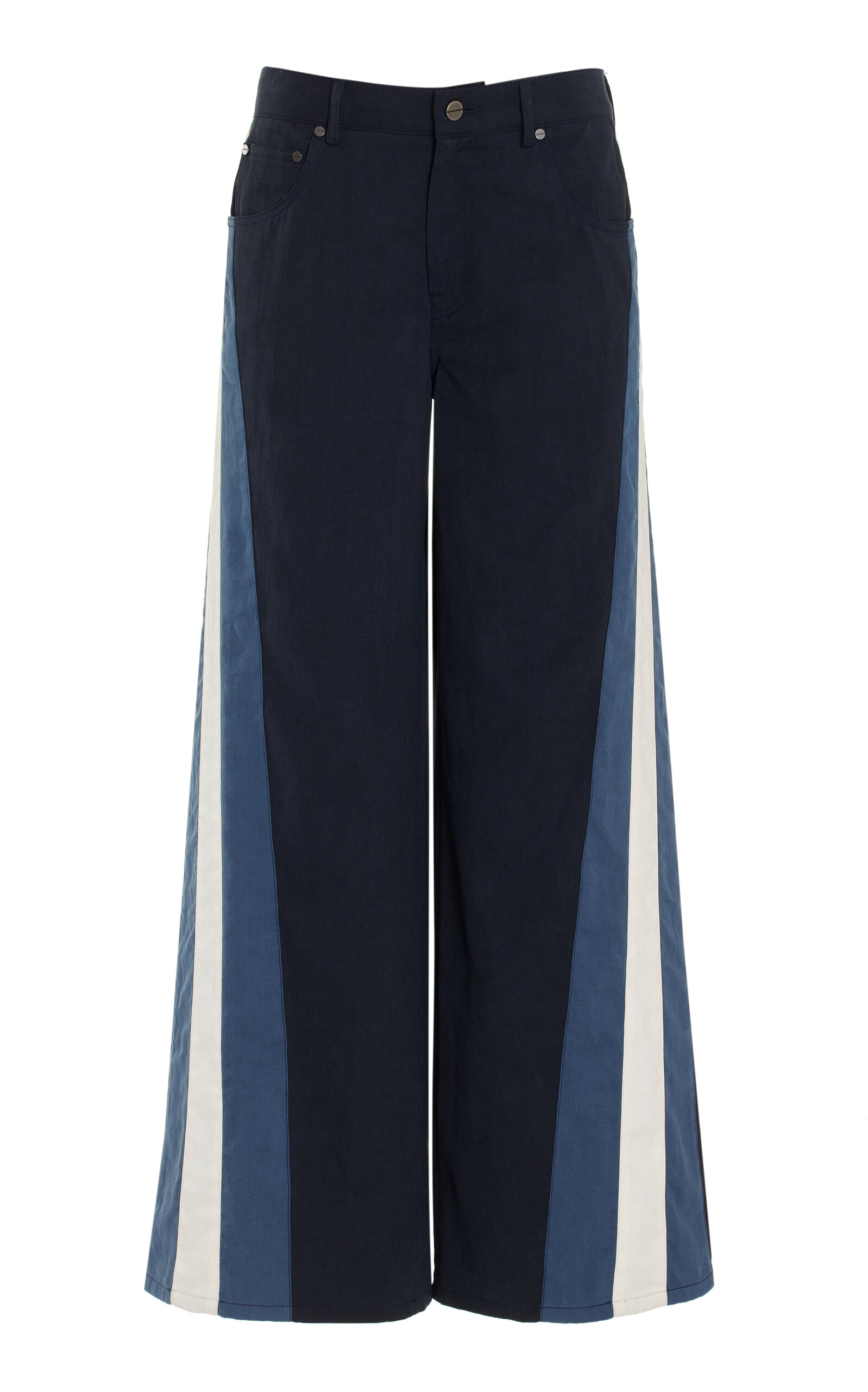 Twp Dance Linen-cotton Flared Pants In Navy