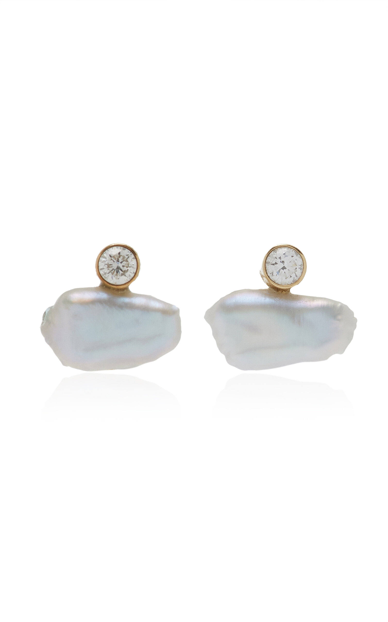 White/space Celeste Lagniappe 14k Yellow Gold Pearl; Diamond Earrings In White