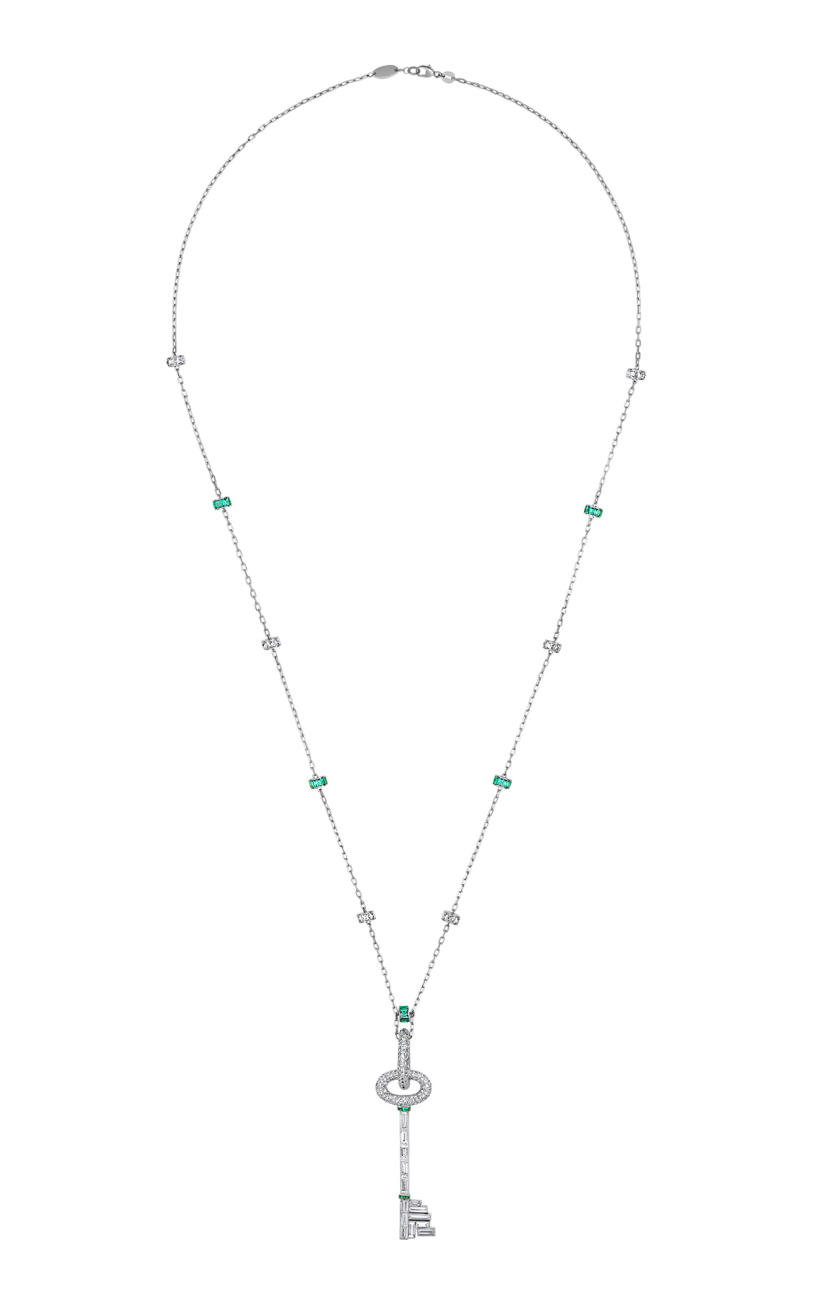 Diamond and Emerald Key Pendant Necklace