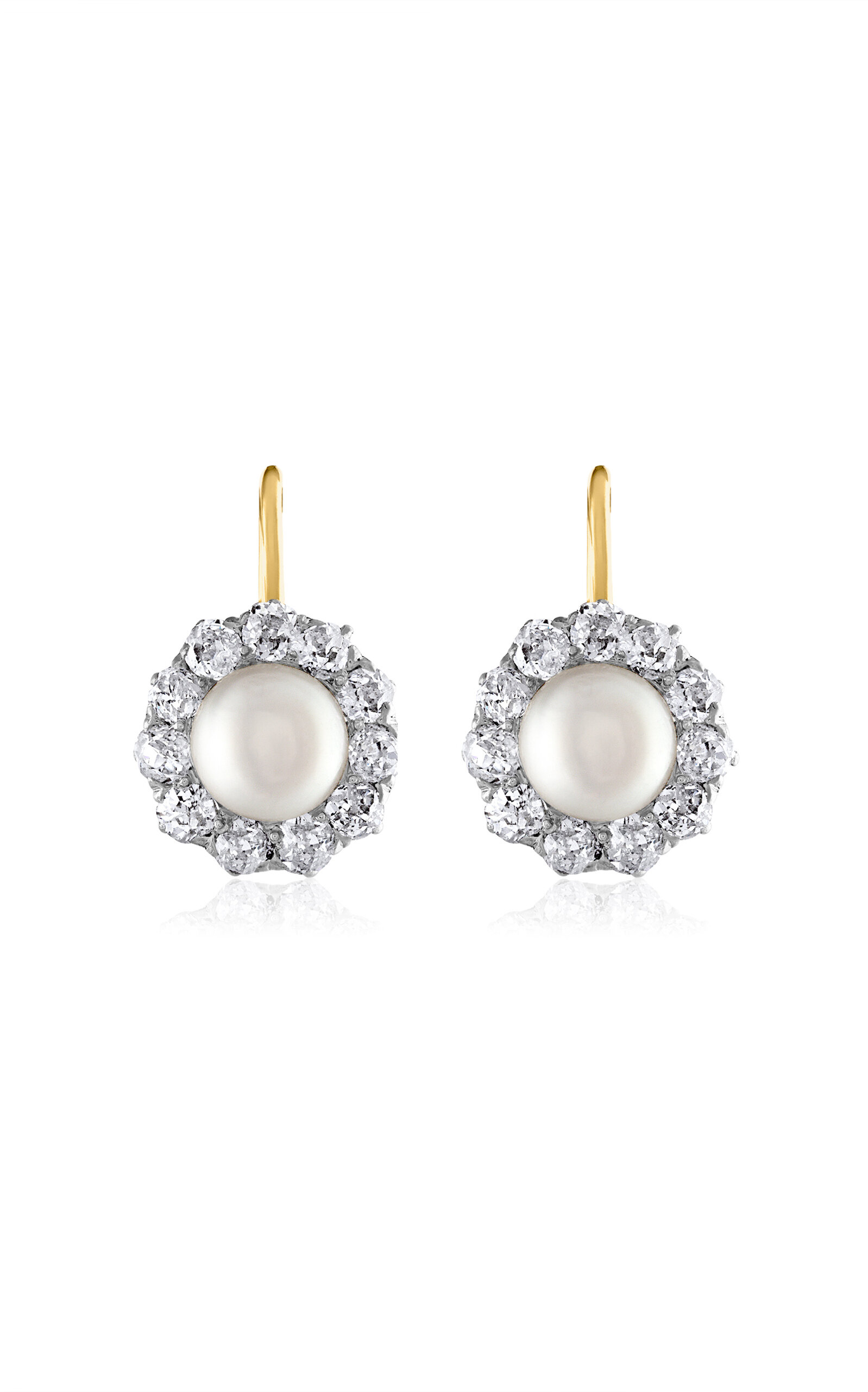 18K Yellow Gold; Pearl And Diamond Drop Earrings
