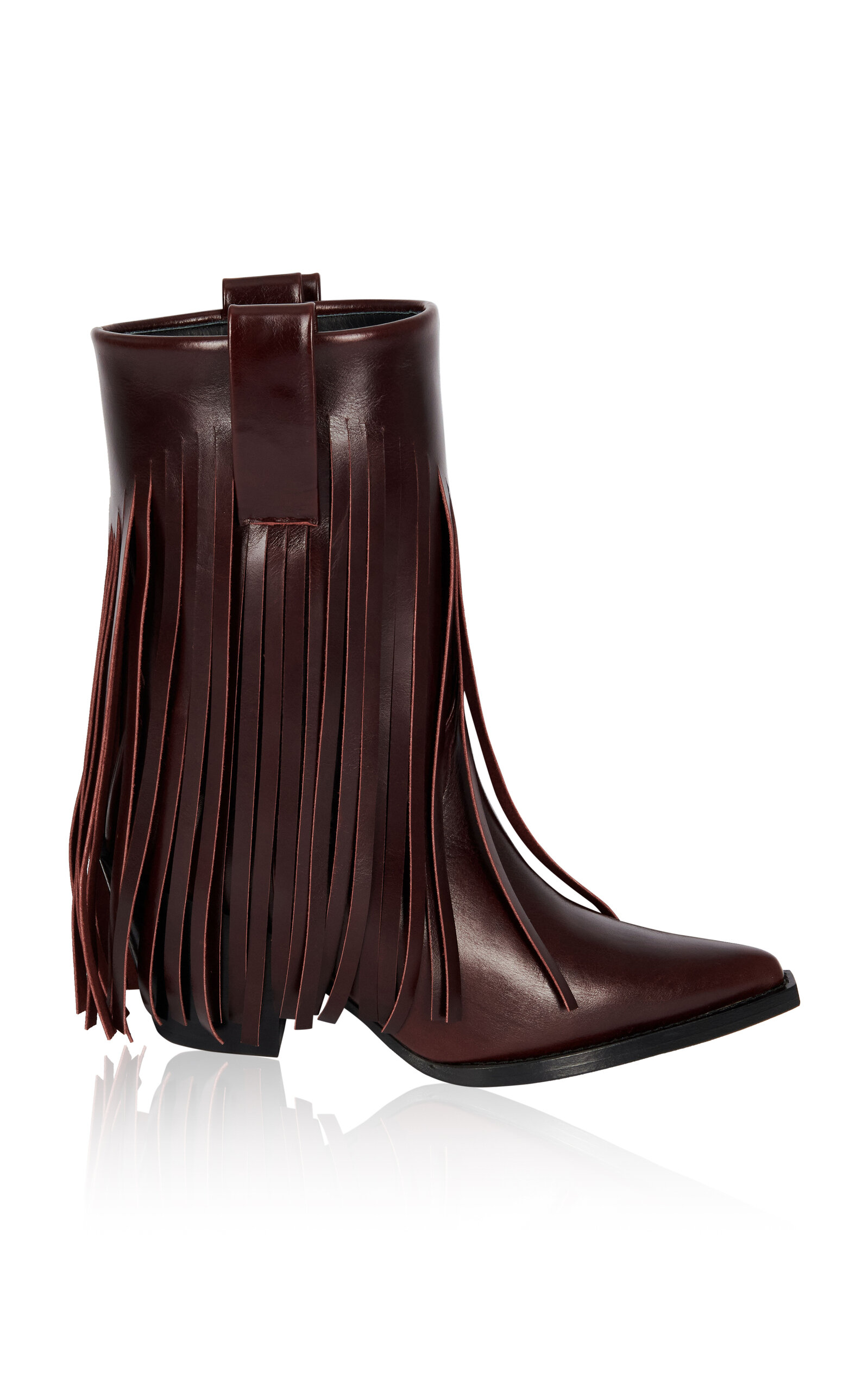 Shop Filles À Papa Exclusive Janis Fringed Leather Low Western Boots In Burgundy