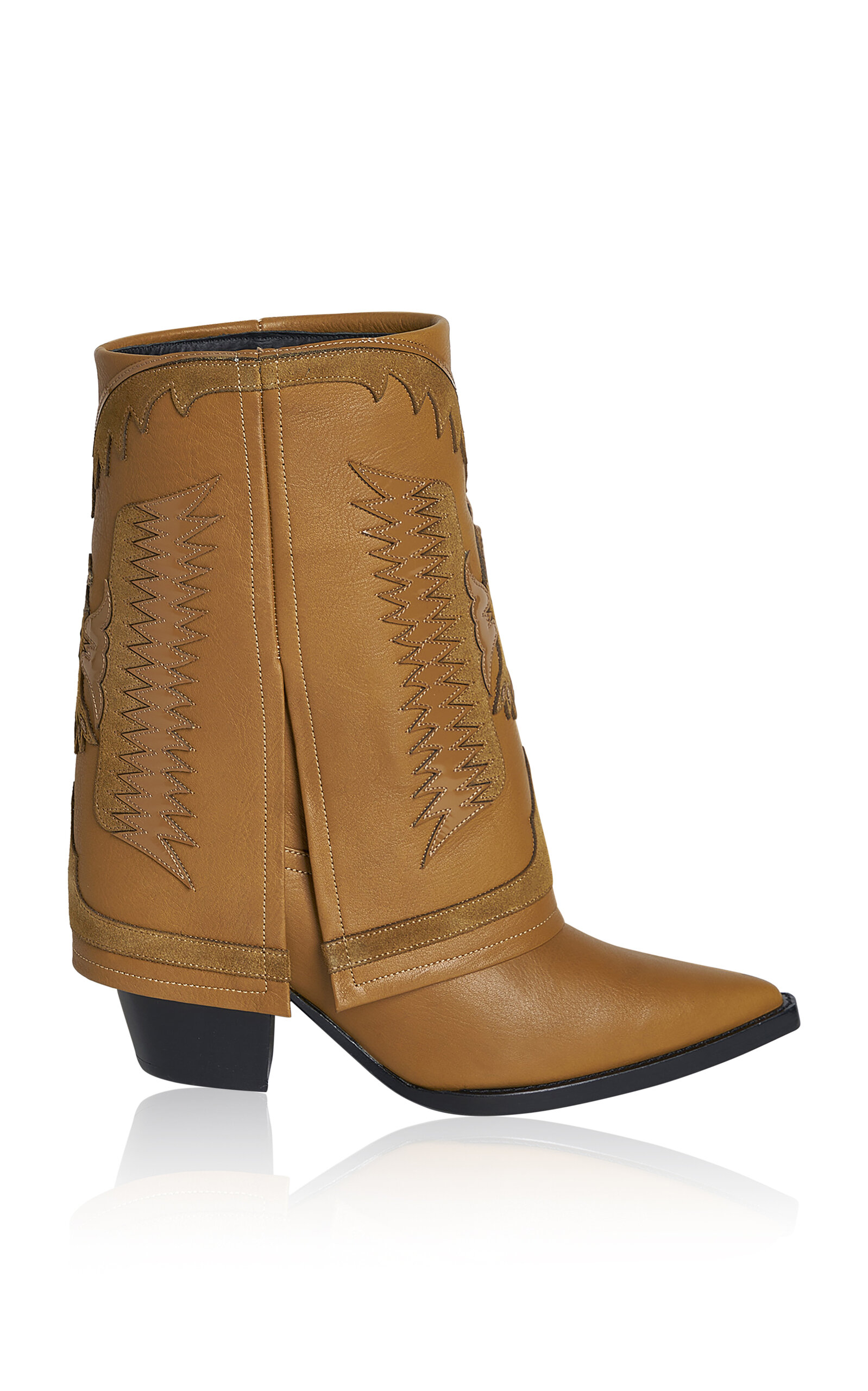 Shop Filles À Papa Texas Fold Over Leather Low Western Boots In Brown