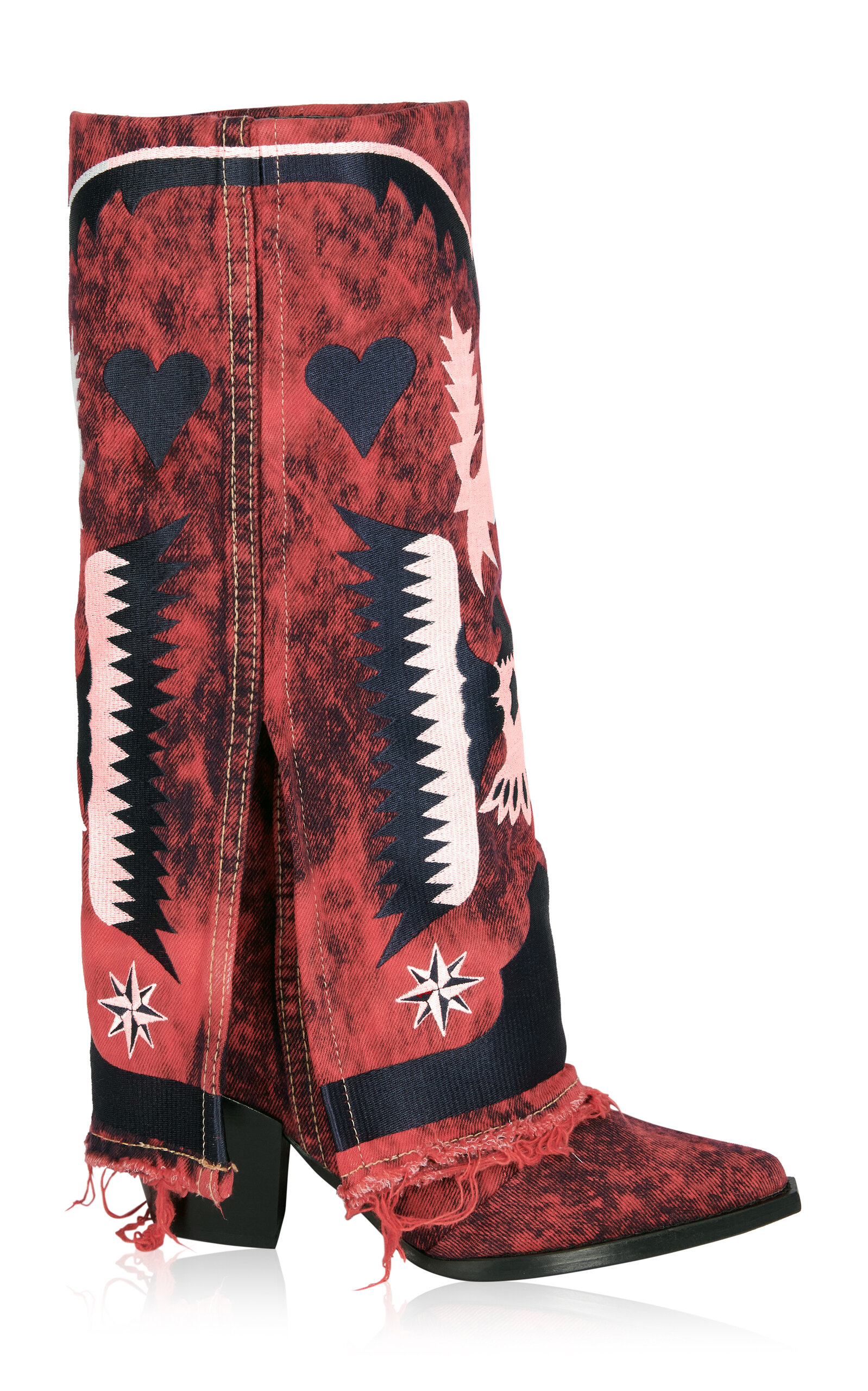 Shop Filles À Papa Americana Fold Over Tie-dye Denim High Western Boots In Red