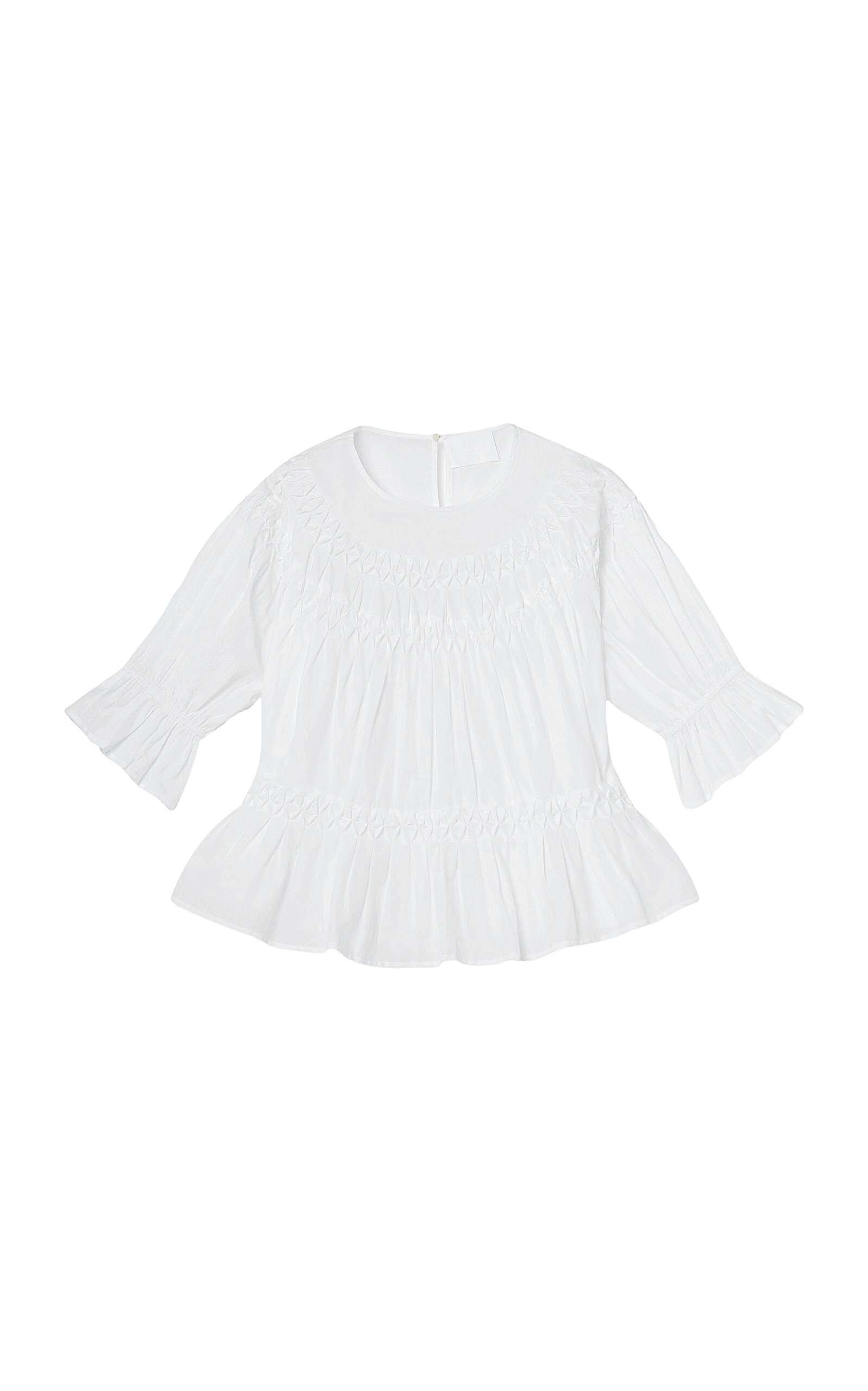 Shop Merlette Sol Smocked Cotton-lawn Top In White