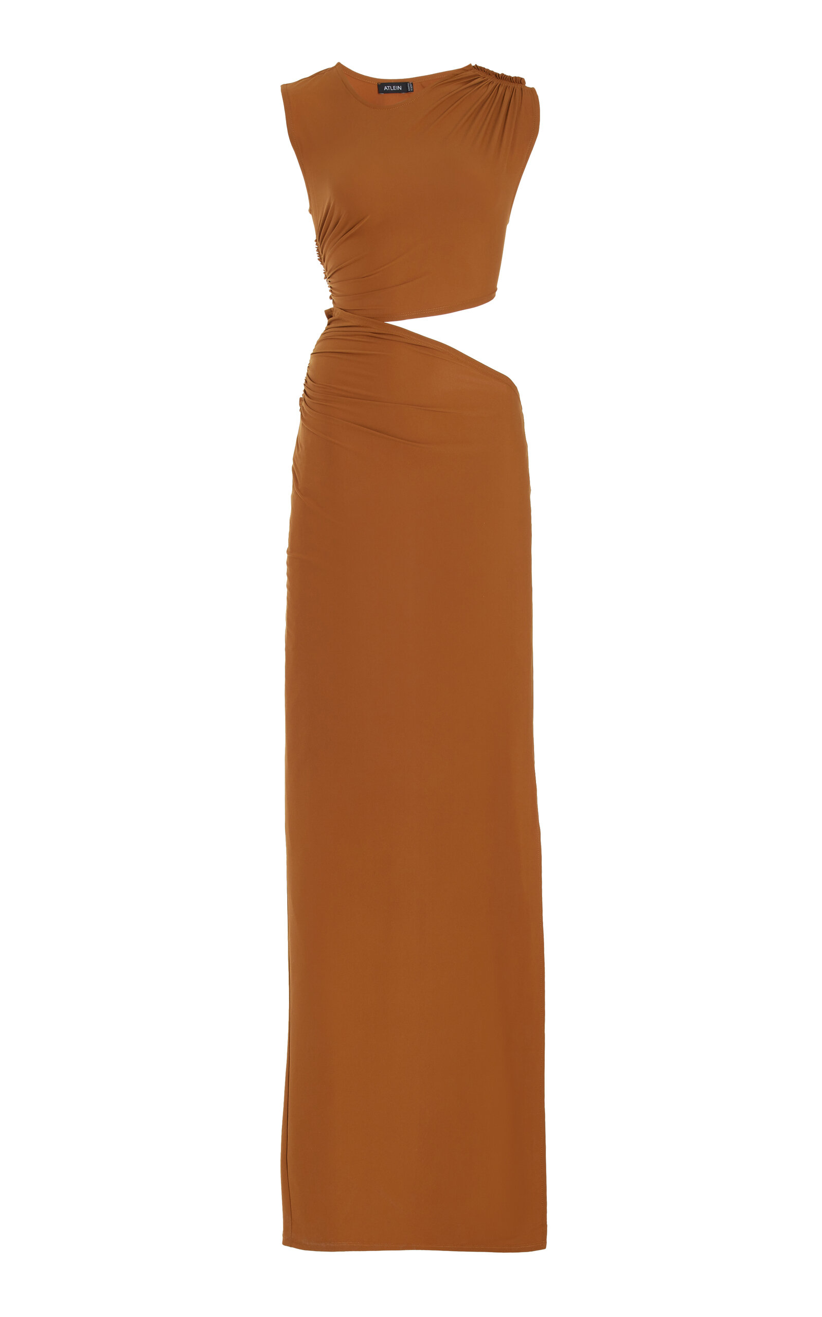 Shop Atlein Cutout Jersey Maxi Dress In Brown