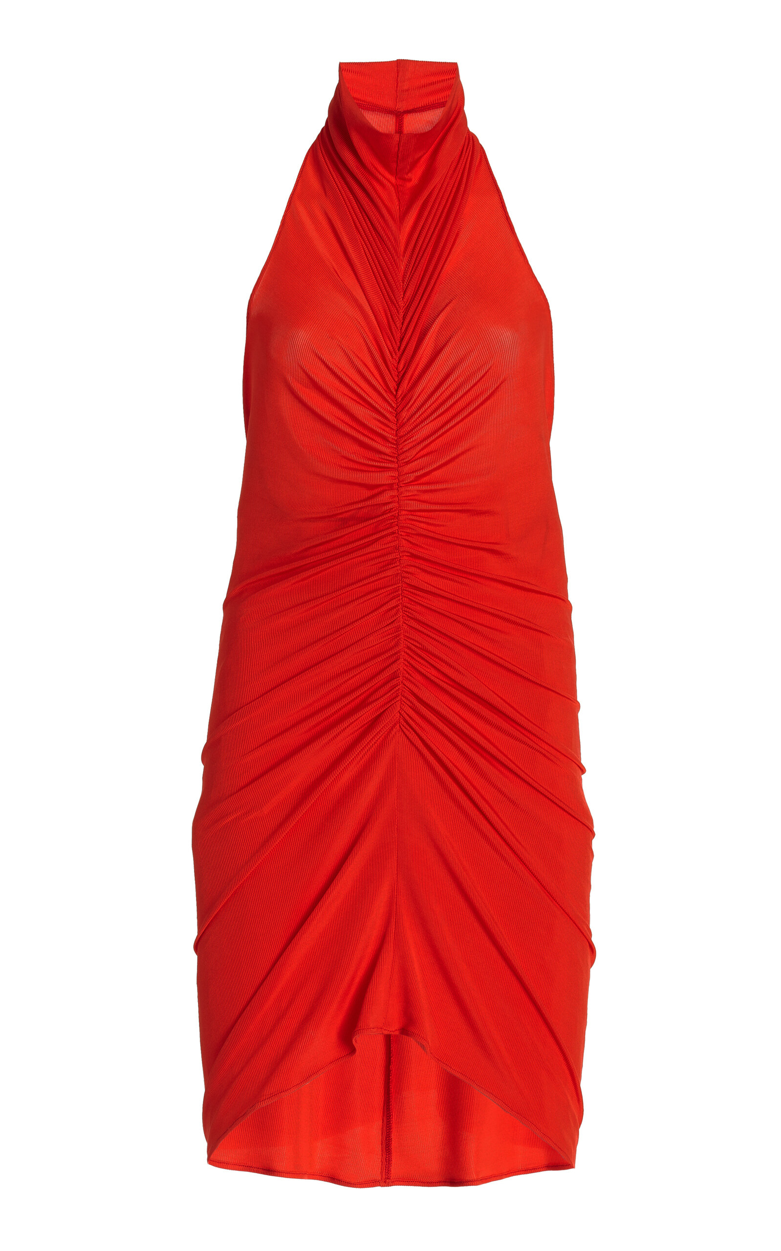 Shop Atlein Ruched Jersey Halter Mini Dress In Red