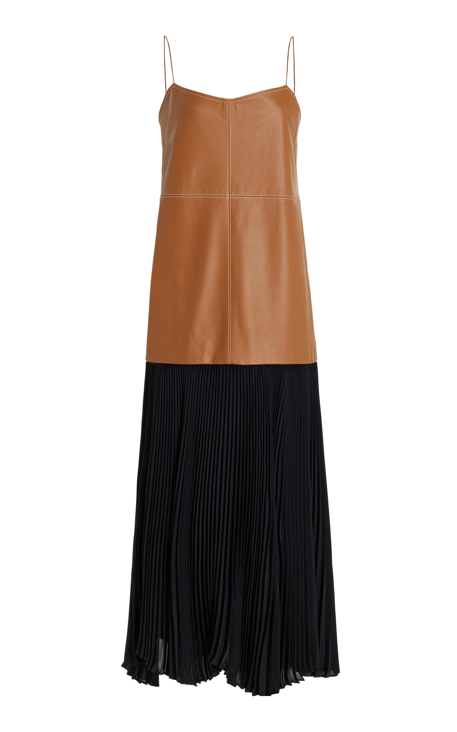 Alexis Piatta Vegan Leather-Georgette Midi Dress - Brown
