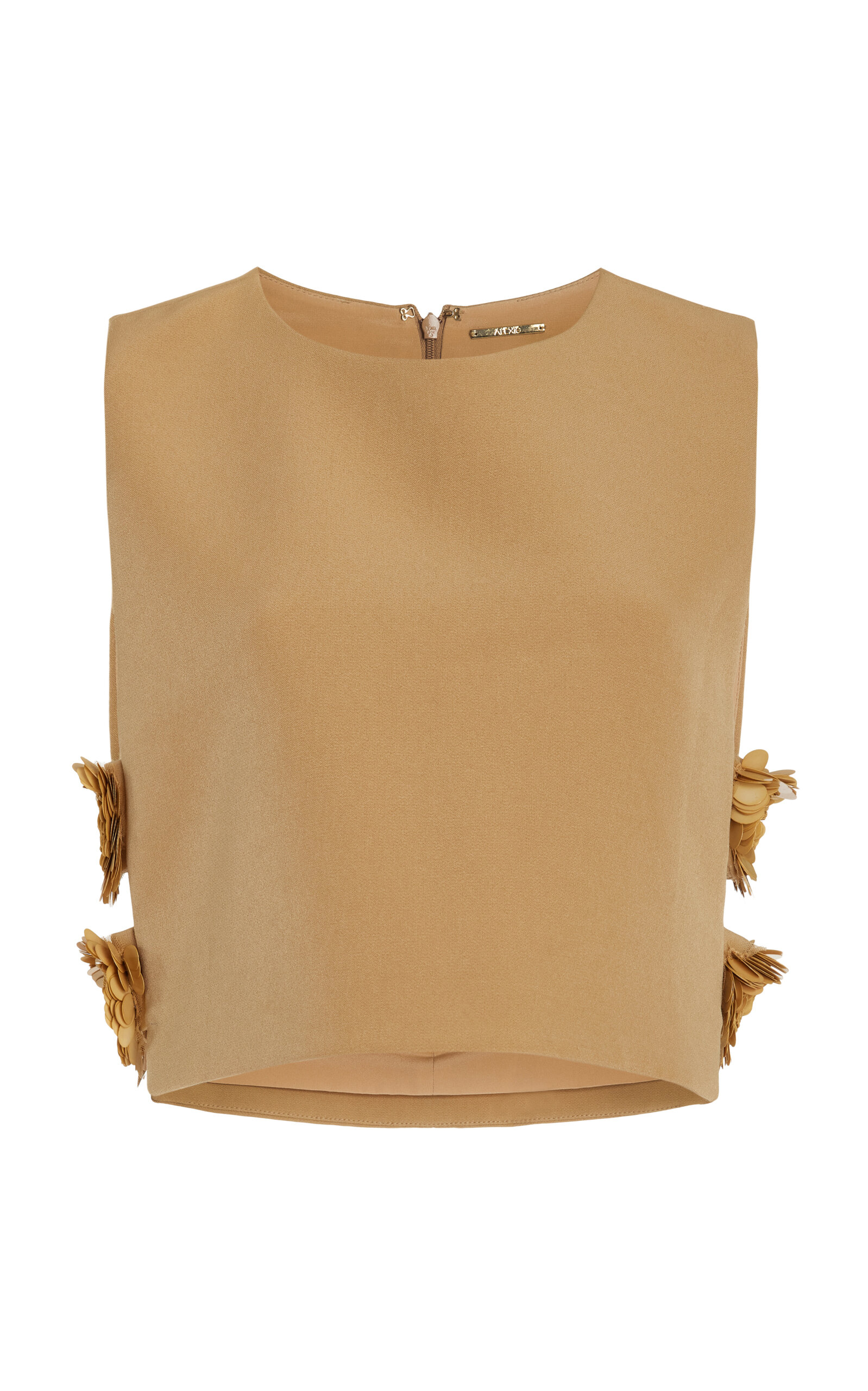 Alexis Raylin Floral-appliquéd Crepe Top In Neutral
