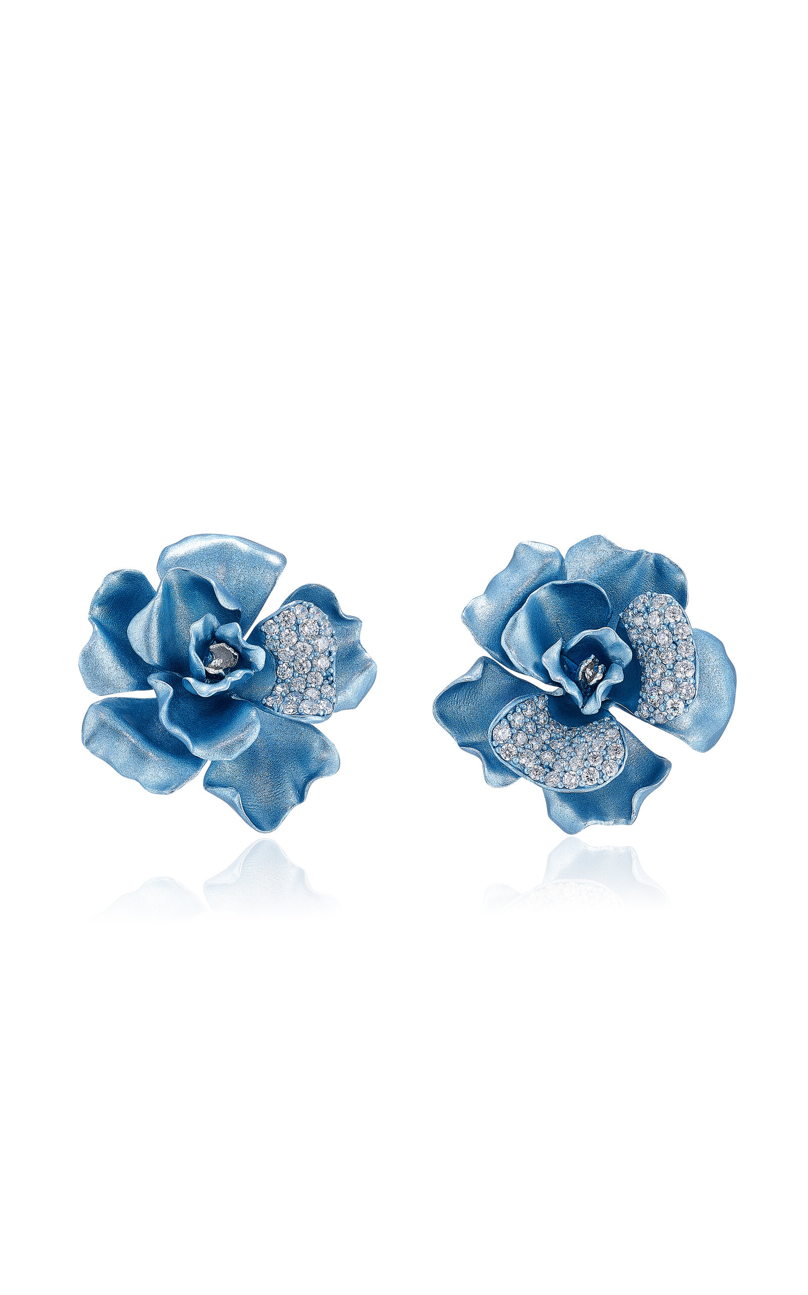Shop Anabela Chan Recycled Aluminium & 18k White Gold Vermeil Baby Blue Camelia Earrings