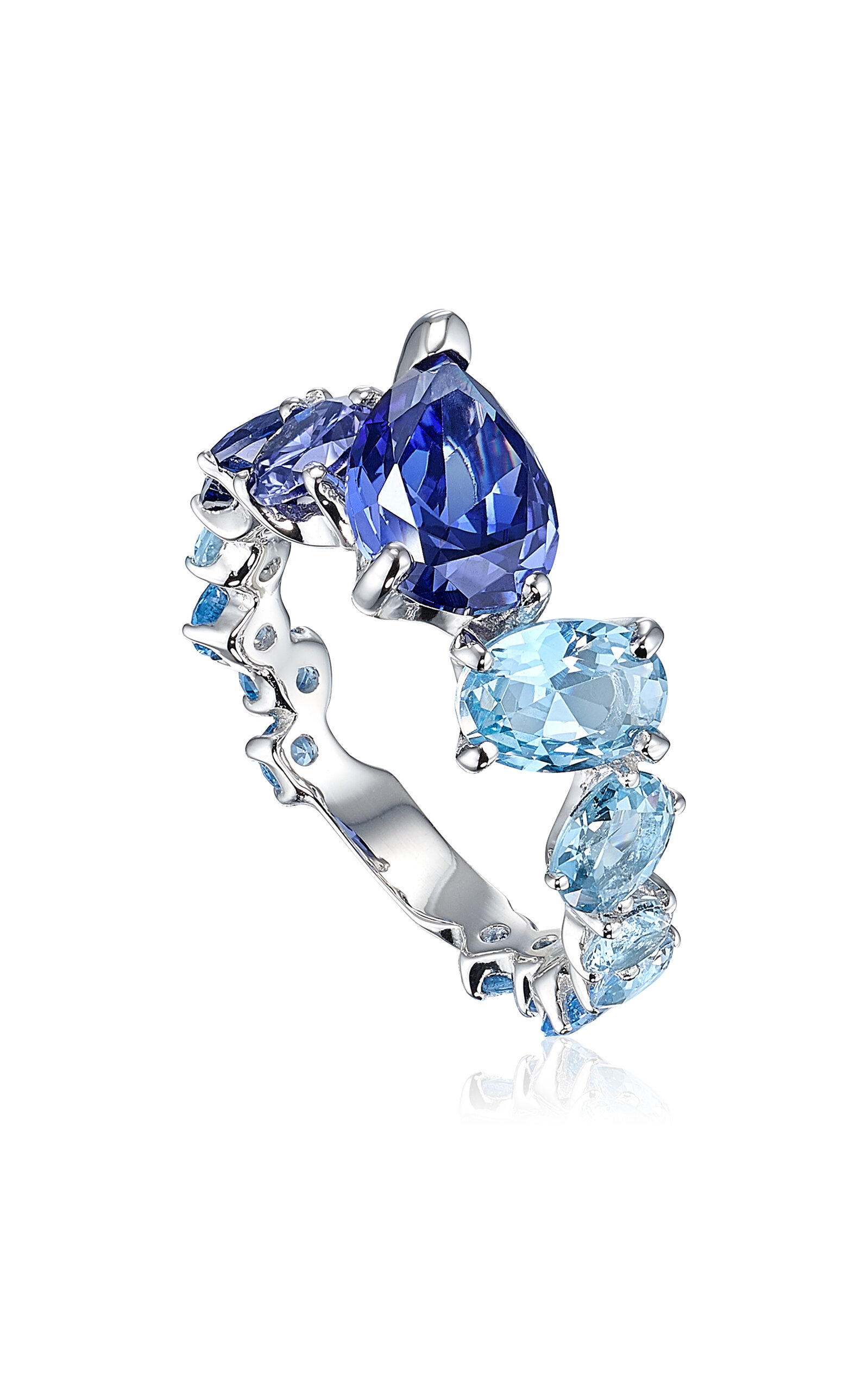 Shop Anabela Chan 18k White Gold Sapphire Ombré Nova Starburst Ring In Blue