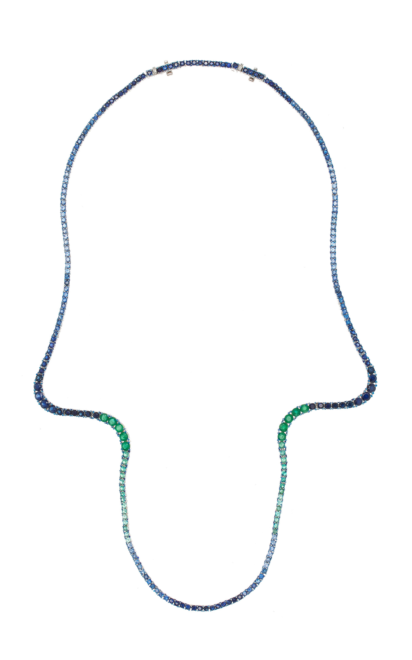 18K White Gold Emerald And Sapphire Necklace