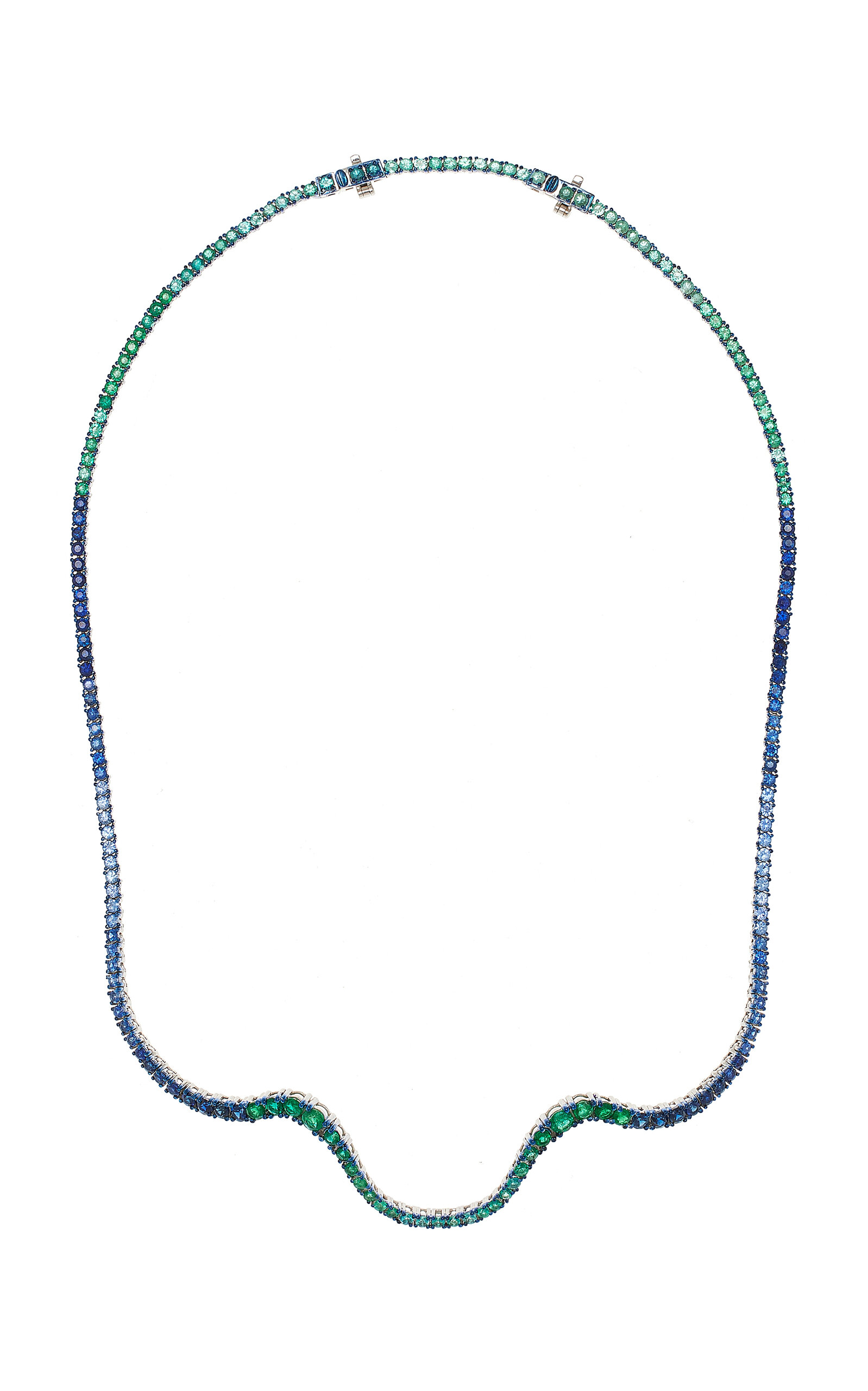 18K White Gold ; Emerald And Sapphire Choker Necklace
