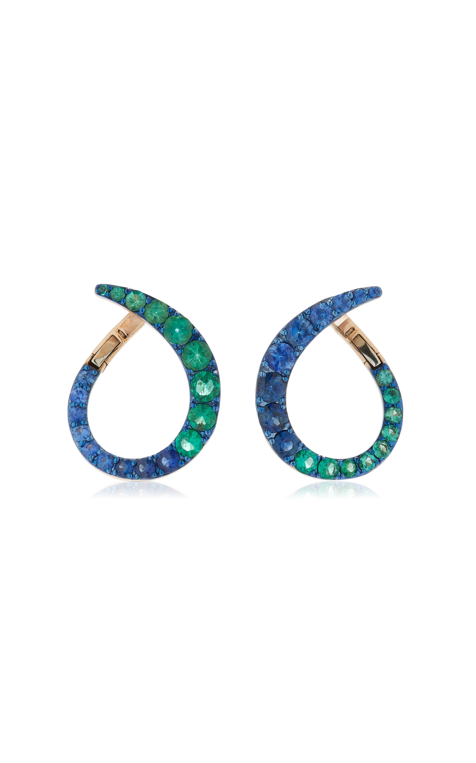 Shop Marie Mas Grand Radiant 18k Rose Gold Emerald And Sapphire Hoop Earrings In Multi