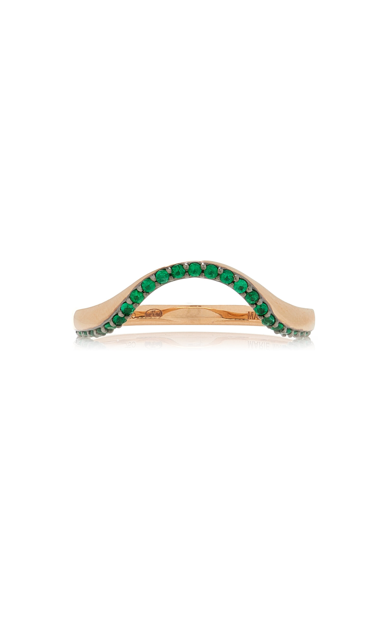 Shop Marie Mas 18k Rose Gold Emerald Ring In Green