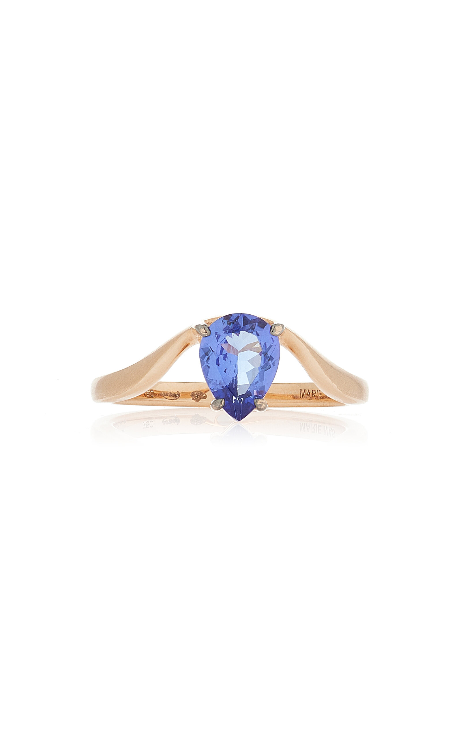 Shop Marie Mas Halo 18k Rose Gold Tanzanite Ring In Blue