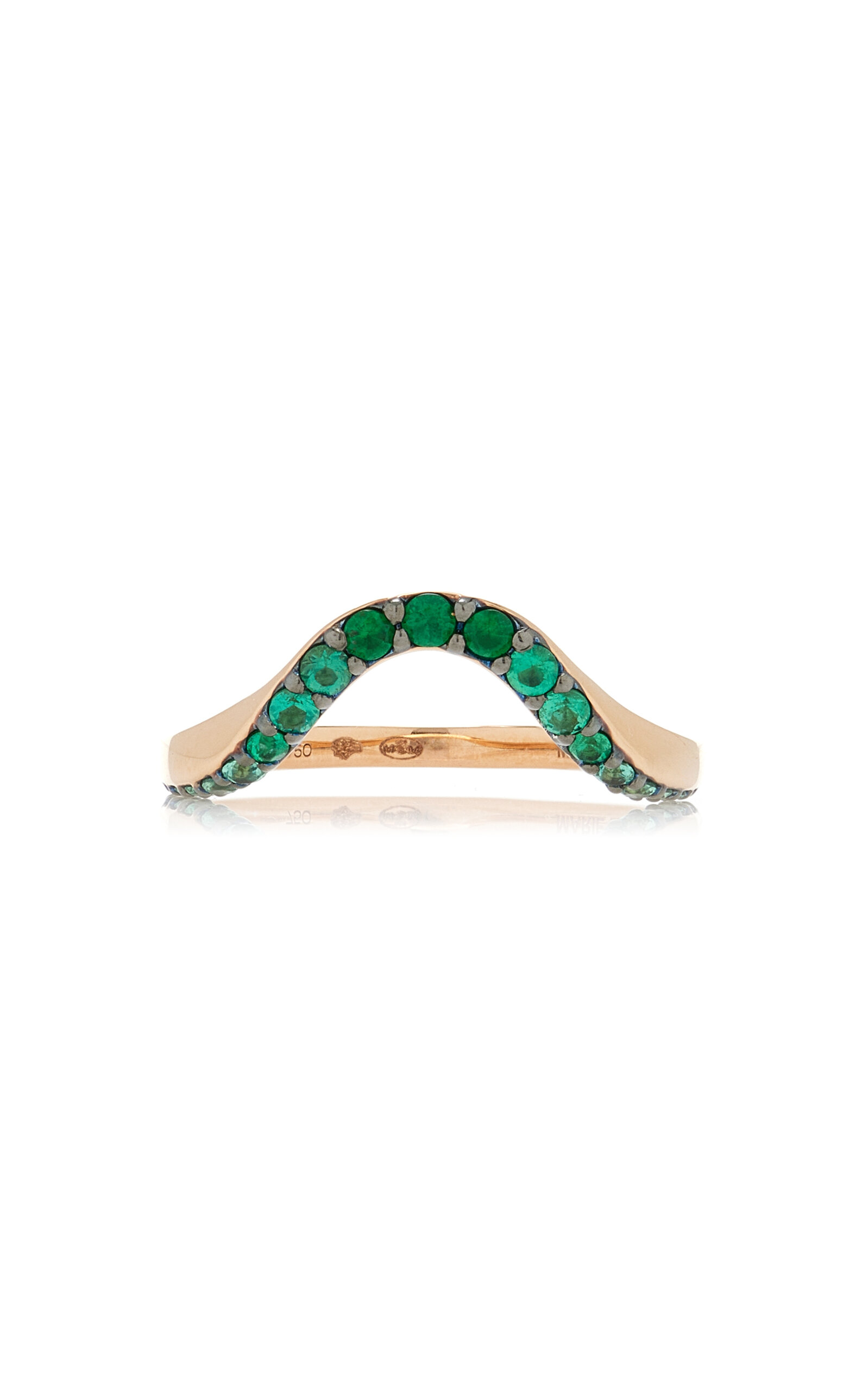 Shop Marie Mas 18k Rose Gold Emerald Ring In Green
