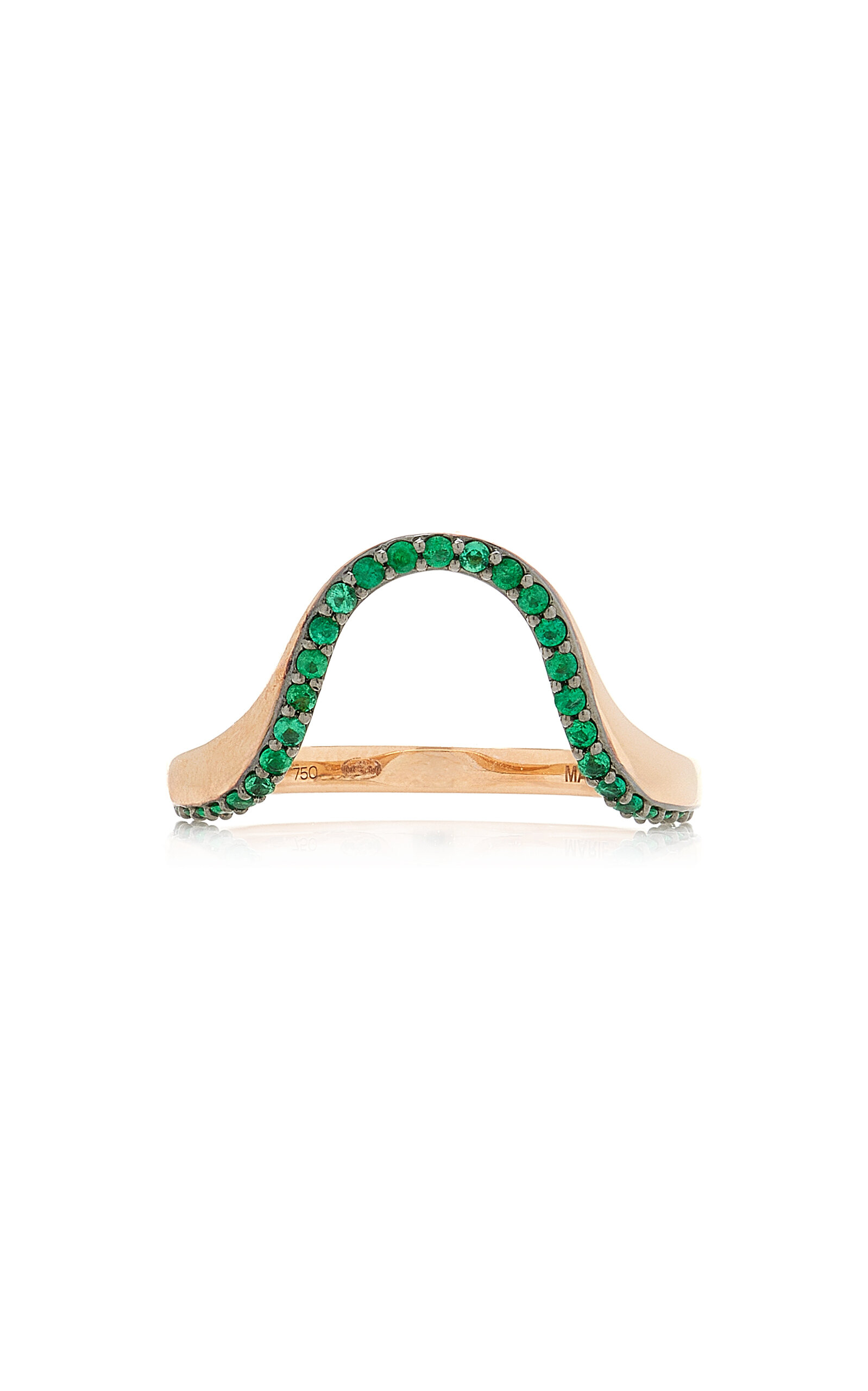 Shop Marie Mas 18k Rose Gold Emerald Ring In Green