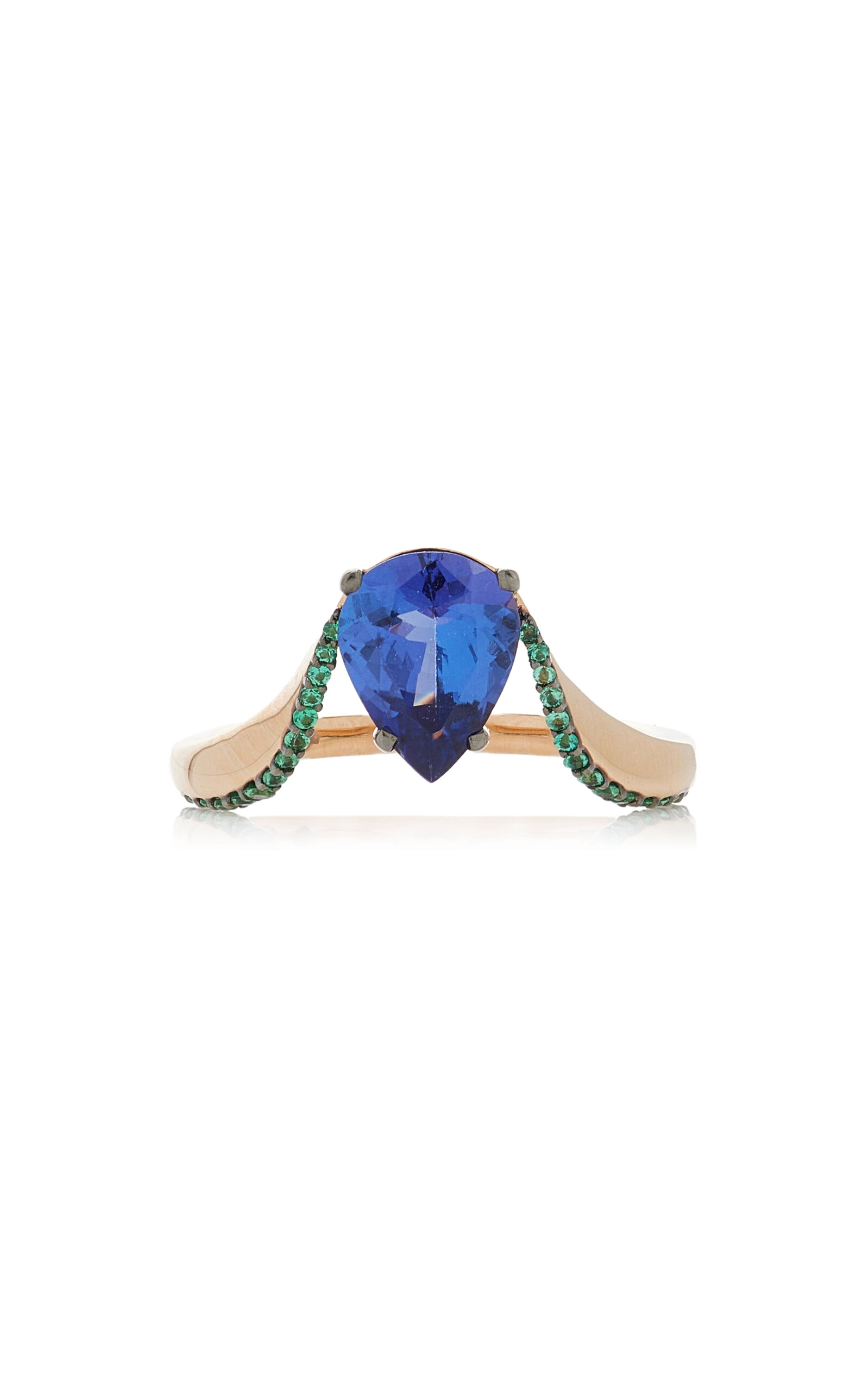 Shop Marie Mas Aura 18k Rose Gold; Tanzanite And Emerald Ring In Multi