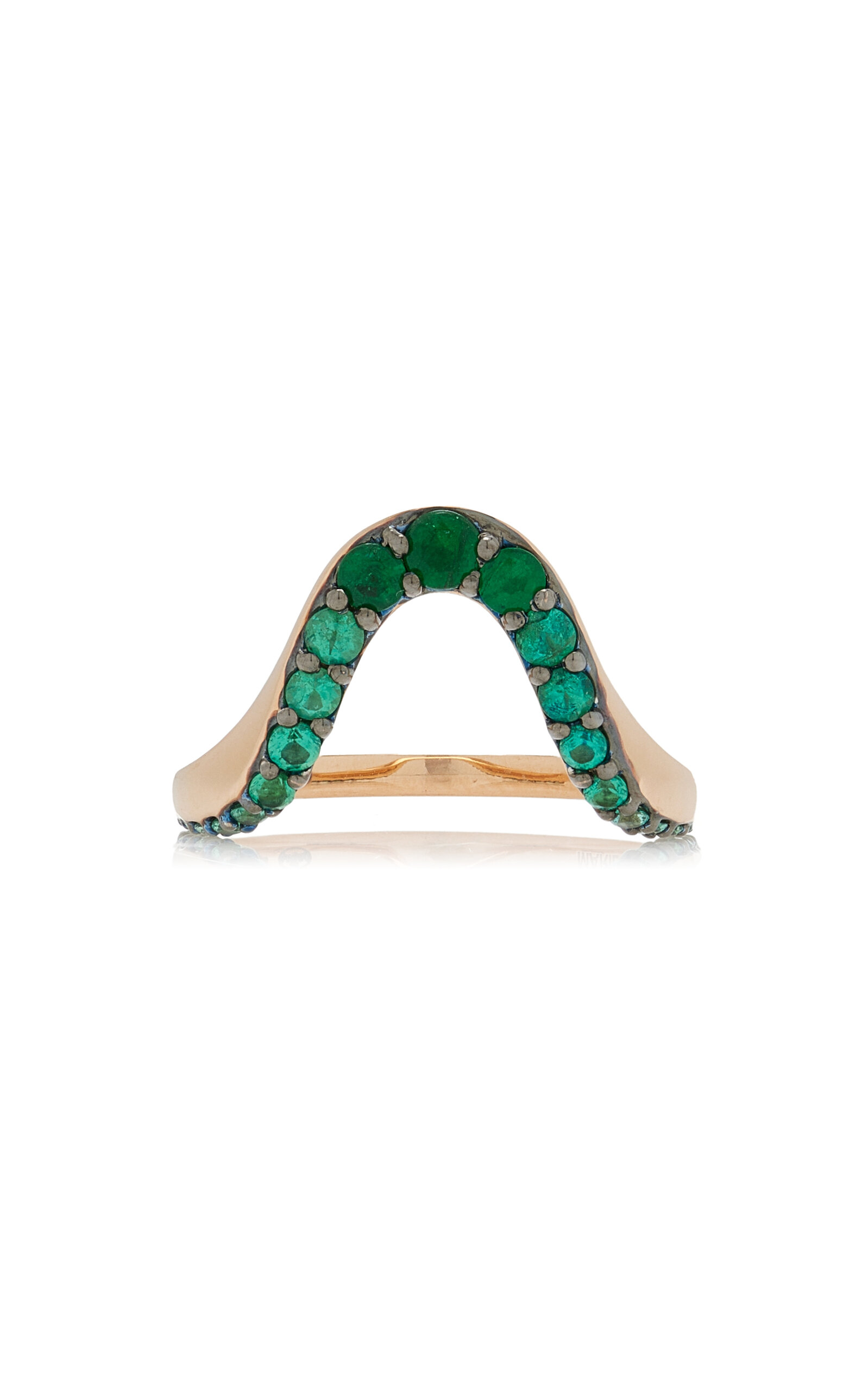 Shop Marie Mas 18k Rose Gold Emerald Ring In Green