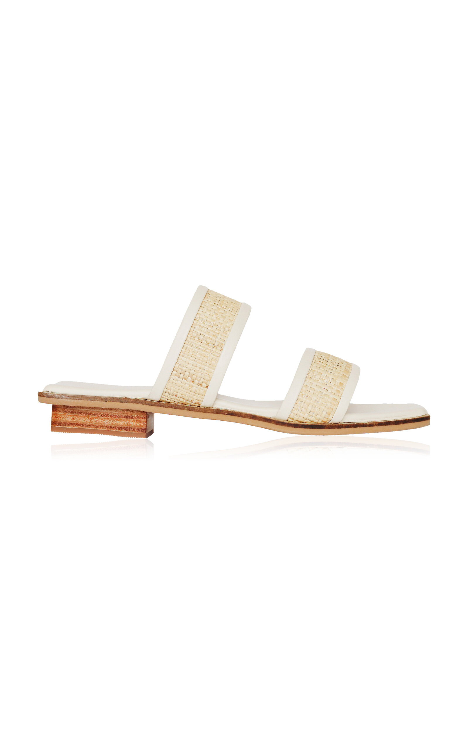 Bembien Bria Leather-trimmed Woven Rattan Slides In White