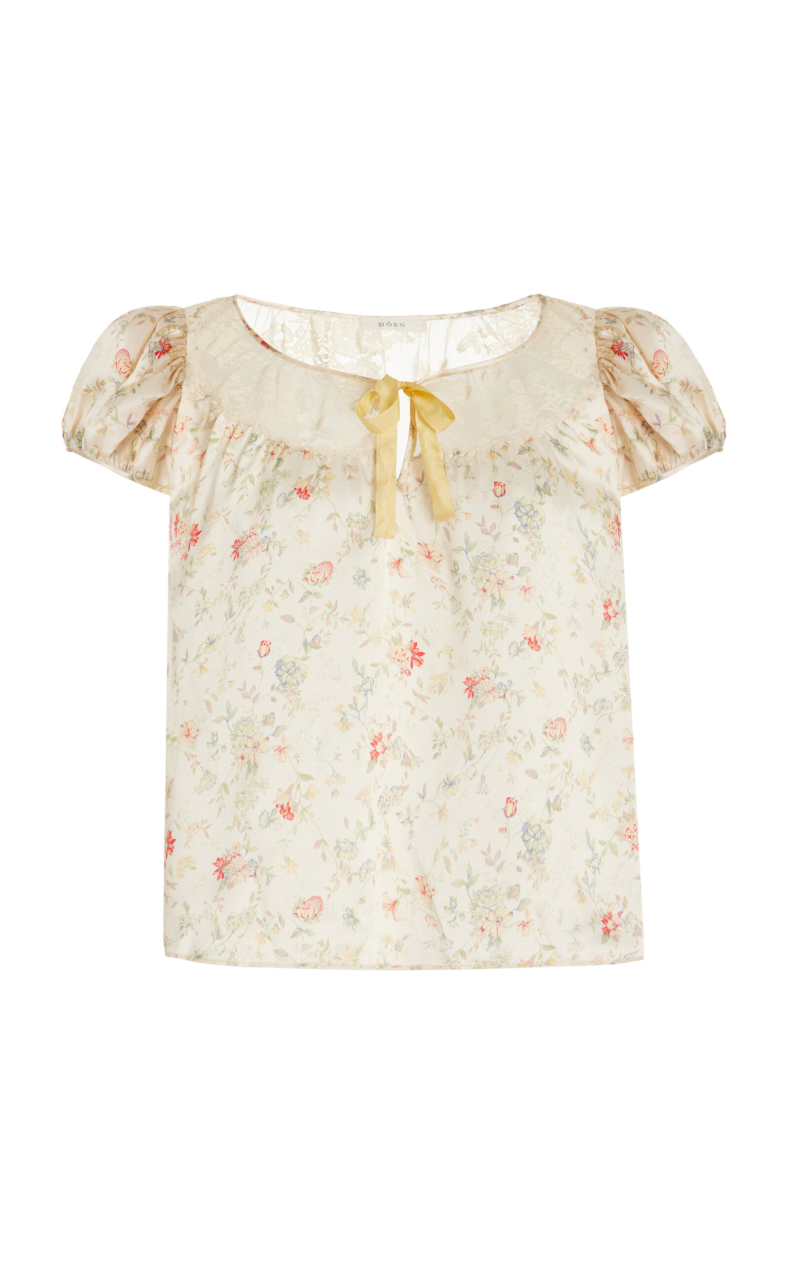 Shop Doen Camri Lace-trimmed Silk Top In Floral